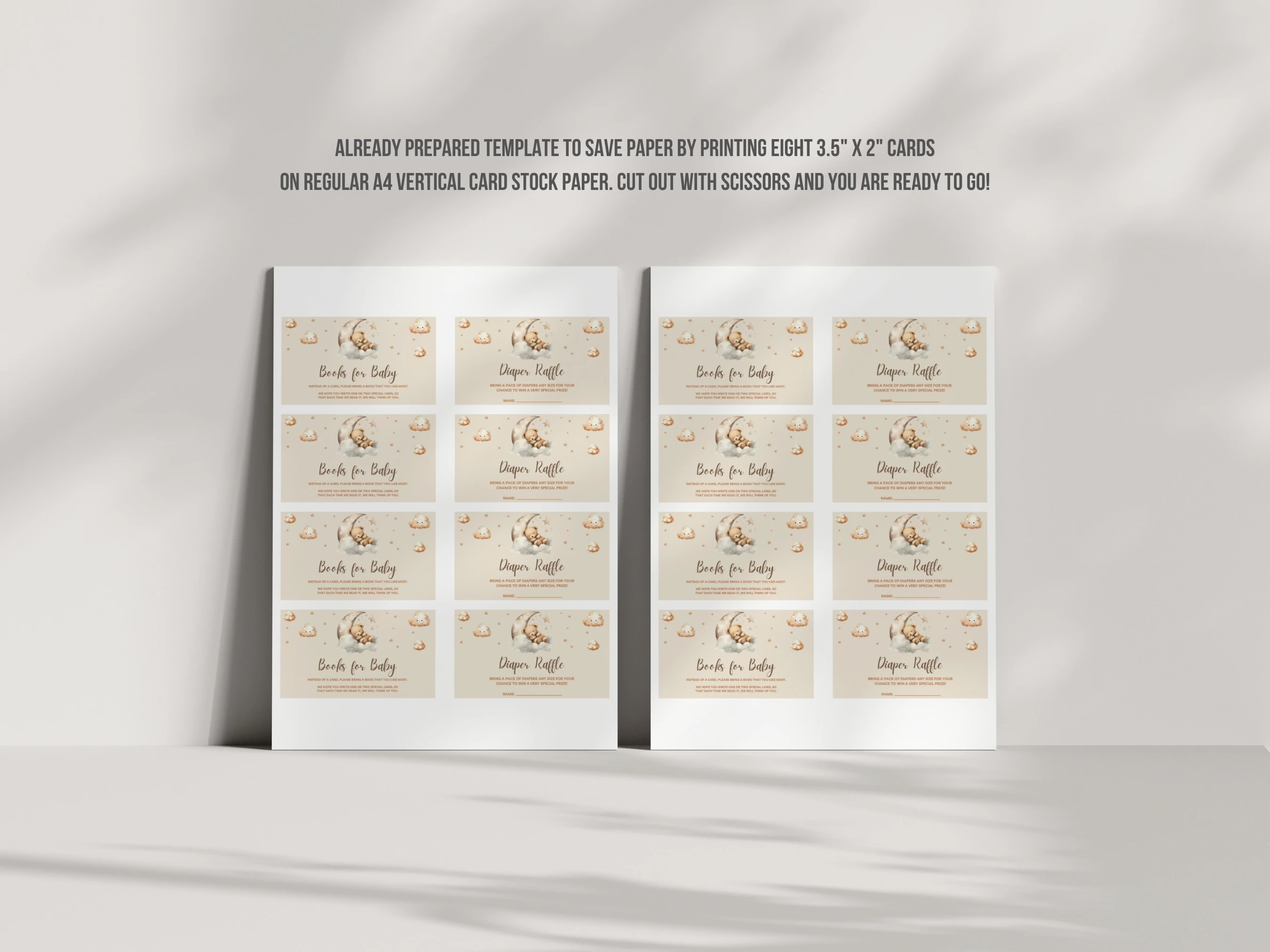 Teddy Bear Baby Shower Diaper Raffle Card | Over The Moon Books For Baby Card | Editable Canva Template | Digital Download