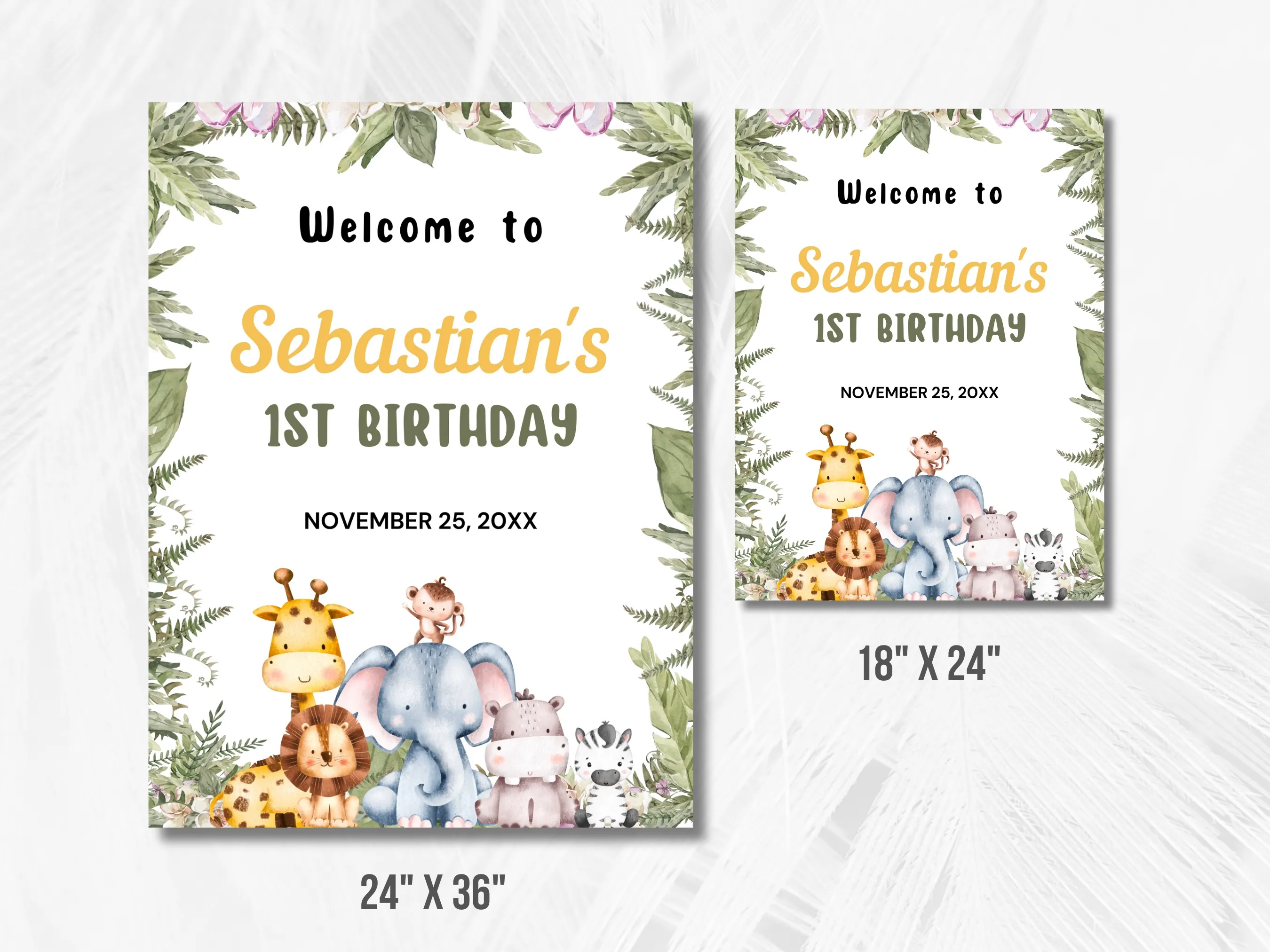 Wild One Safari Birthday Welcome Sign | Jungle Animals Party Welcome Board | Editable Canva Template | Digital Download