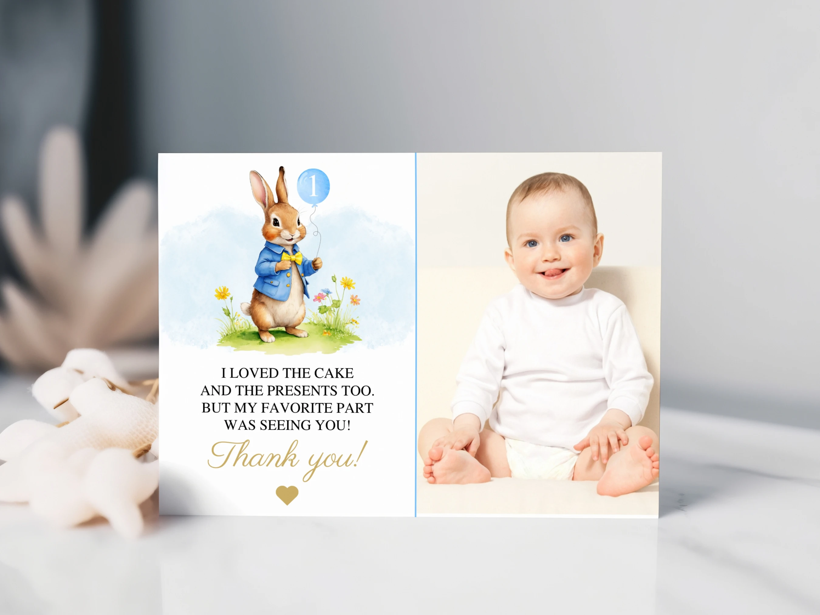 peter rabbit thank you card, flopsy bunny thank you note, birthday thank you card with photo, bunny birthday thank you note, printable kids thank you card