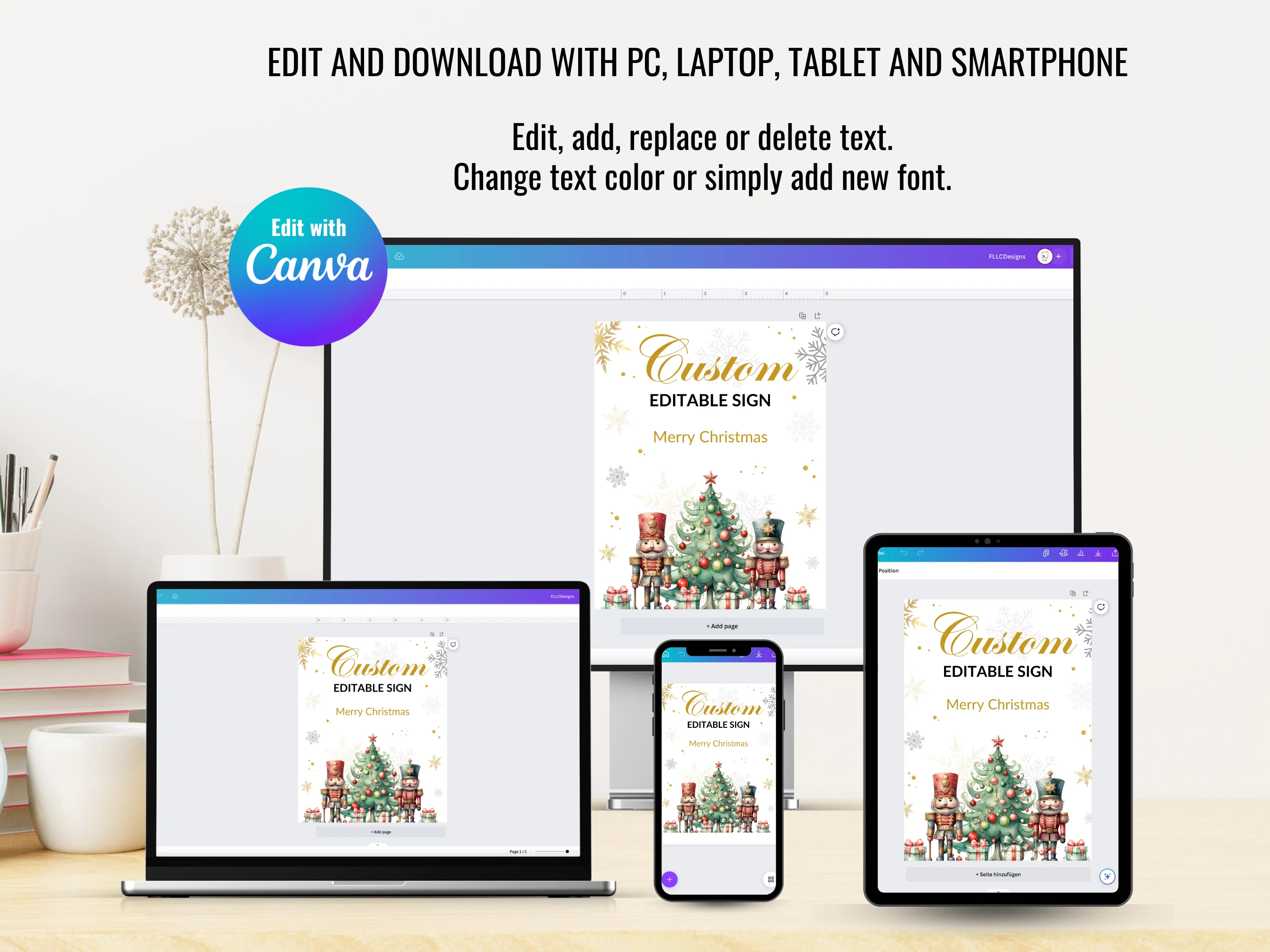 Personalized Nutcracker Christmas Sign | Custom Holiday Table Decor | Editable Canva Template | Digital Download