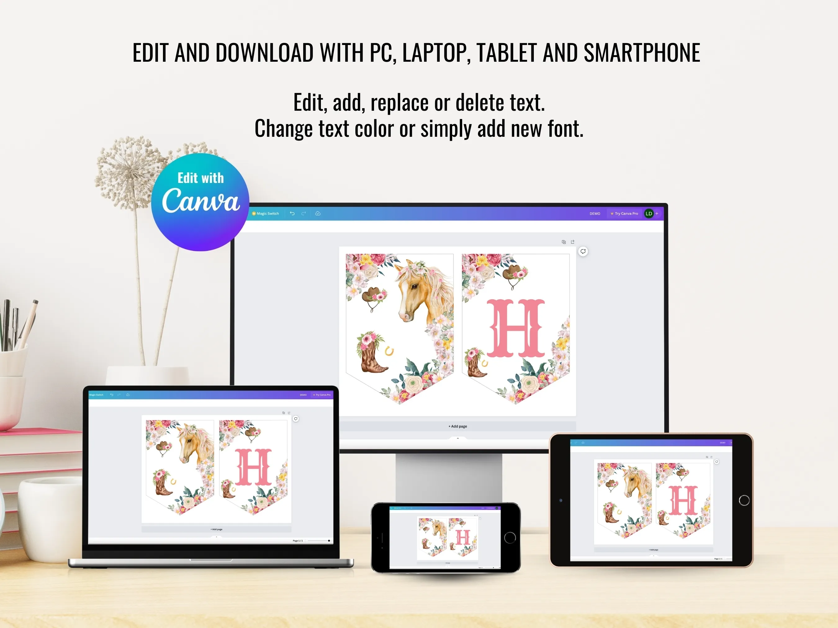 Horse Birthday Banner | My First Rodeo Happy Birthday Banner | Pony Birthday Bunting | Cowgirl Birthday Wall Banner | Editable Canva Template | Digital Download