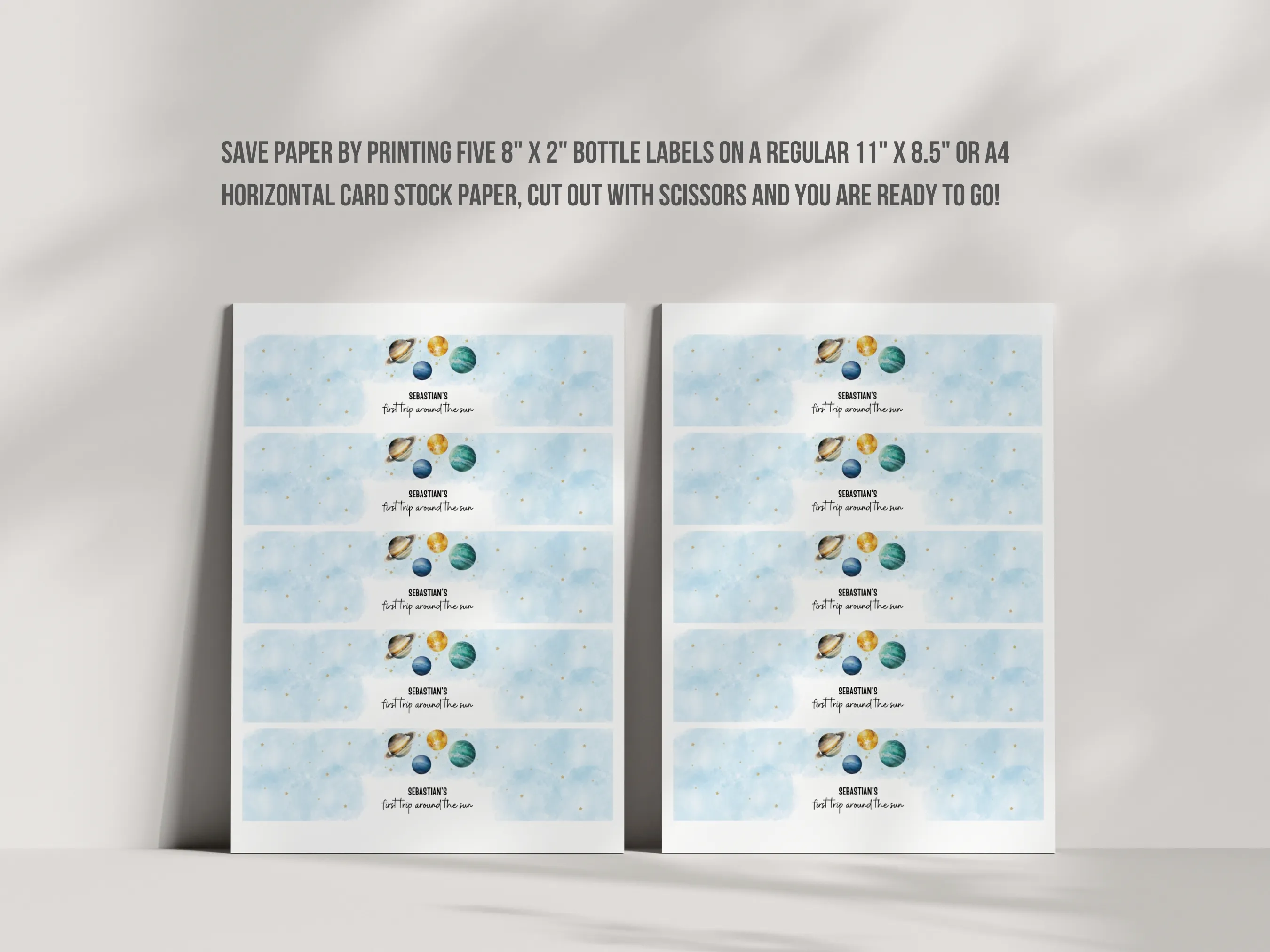 First Trip Around the Sun Water Bottle Labels | Outer Space Bottle Stickers | Space 1st Birthday Bottle Wraps | Editable Canva Template | Digital Download