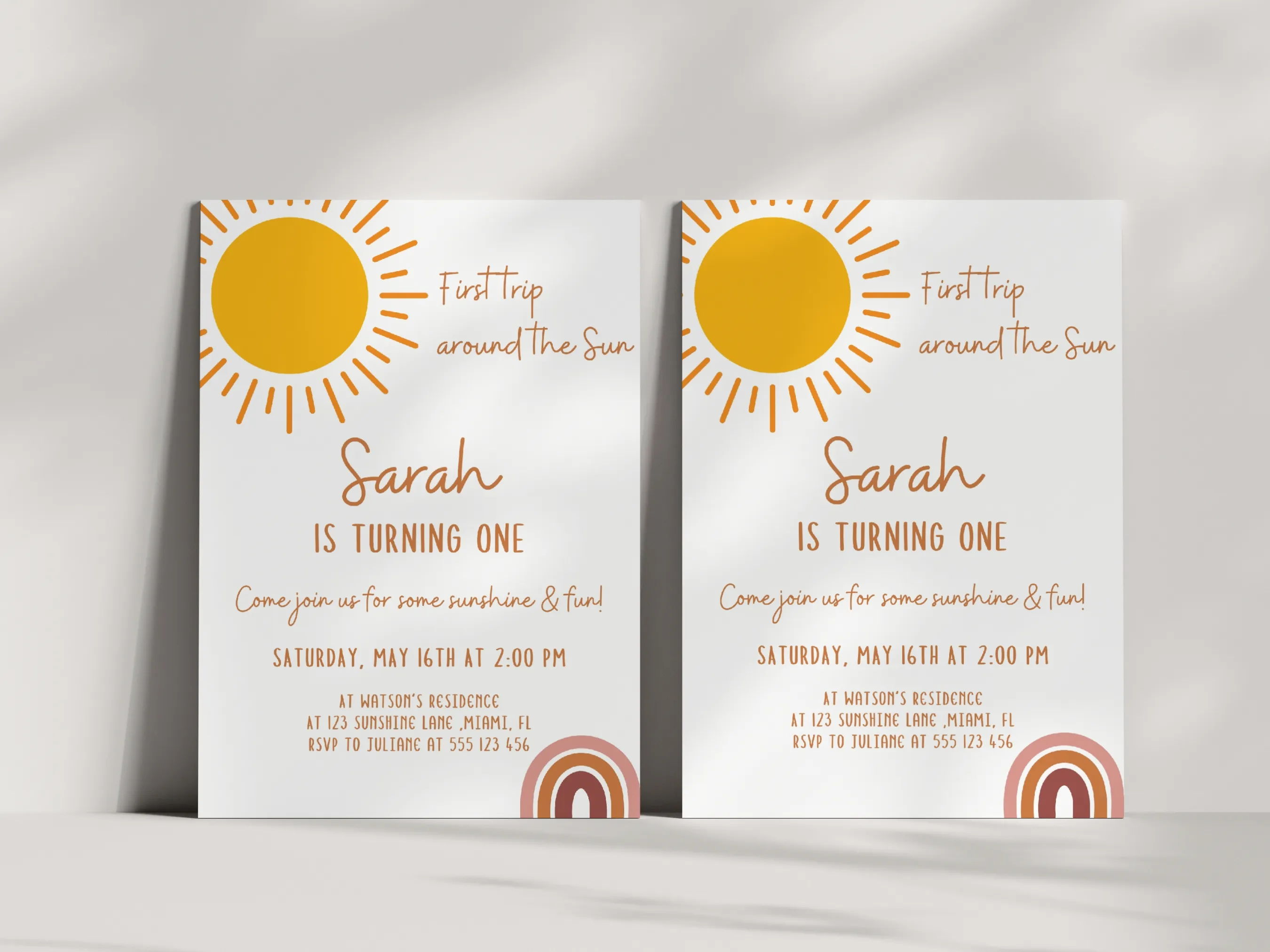 First Trip Around the Sun Invitation | Boho Rainbow Birthday | Editable Canva Template | Digital Download