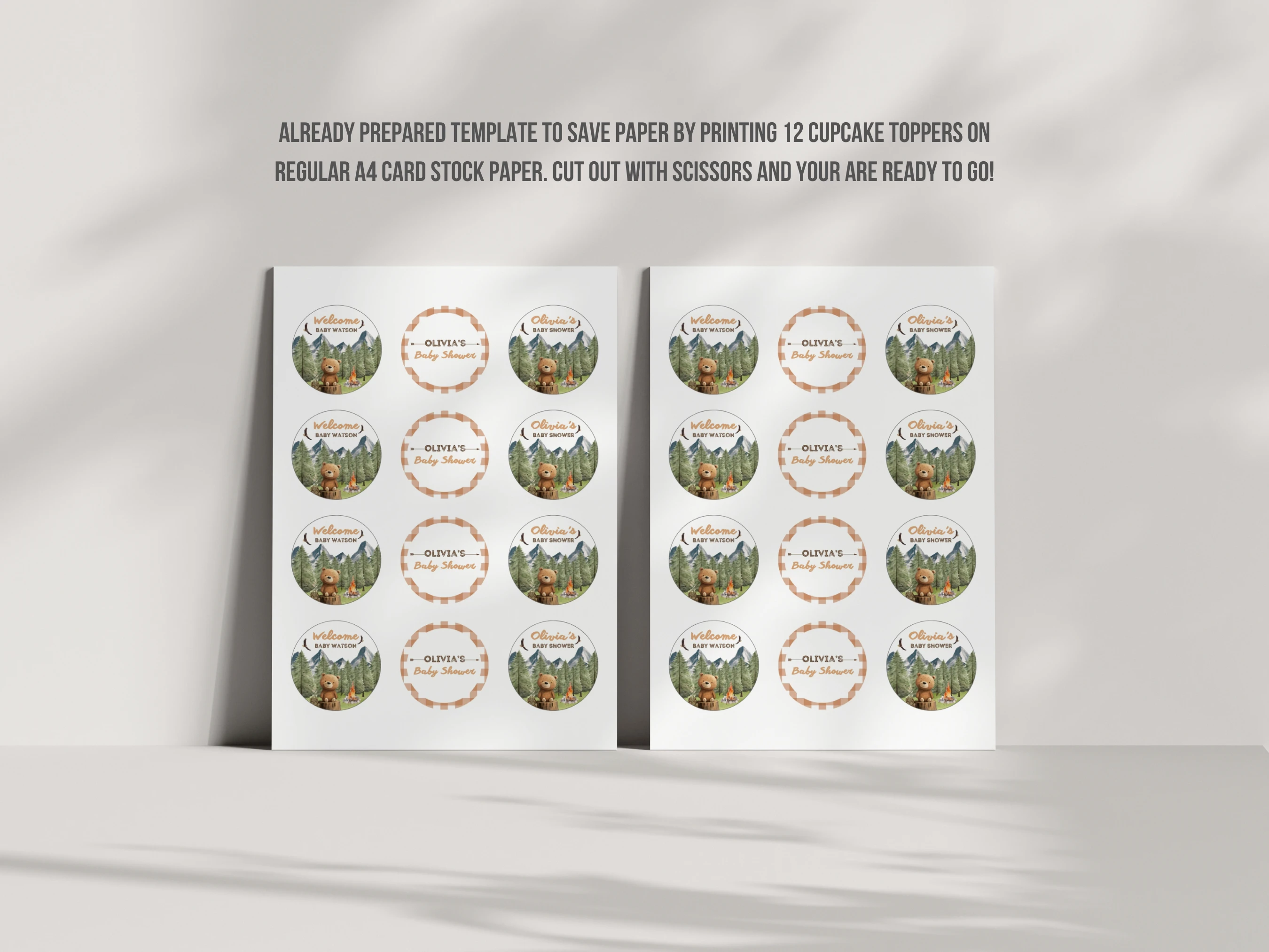 Little Camper Baby Shower Cupcake Toppers | Adventure Awaits Cake Topper | Editable Canva Template | Digital Download
