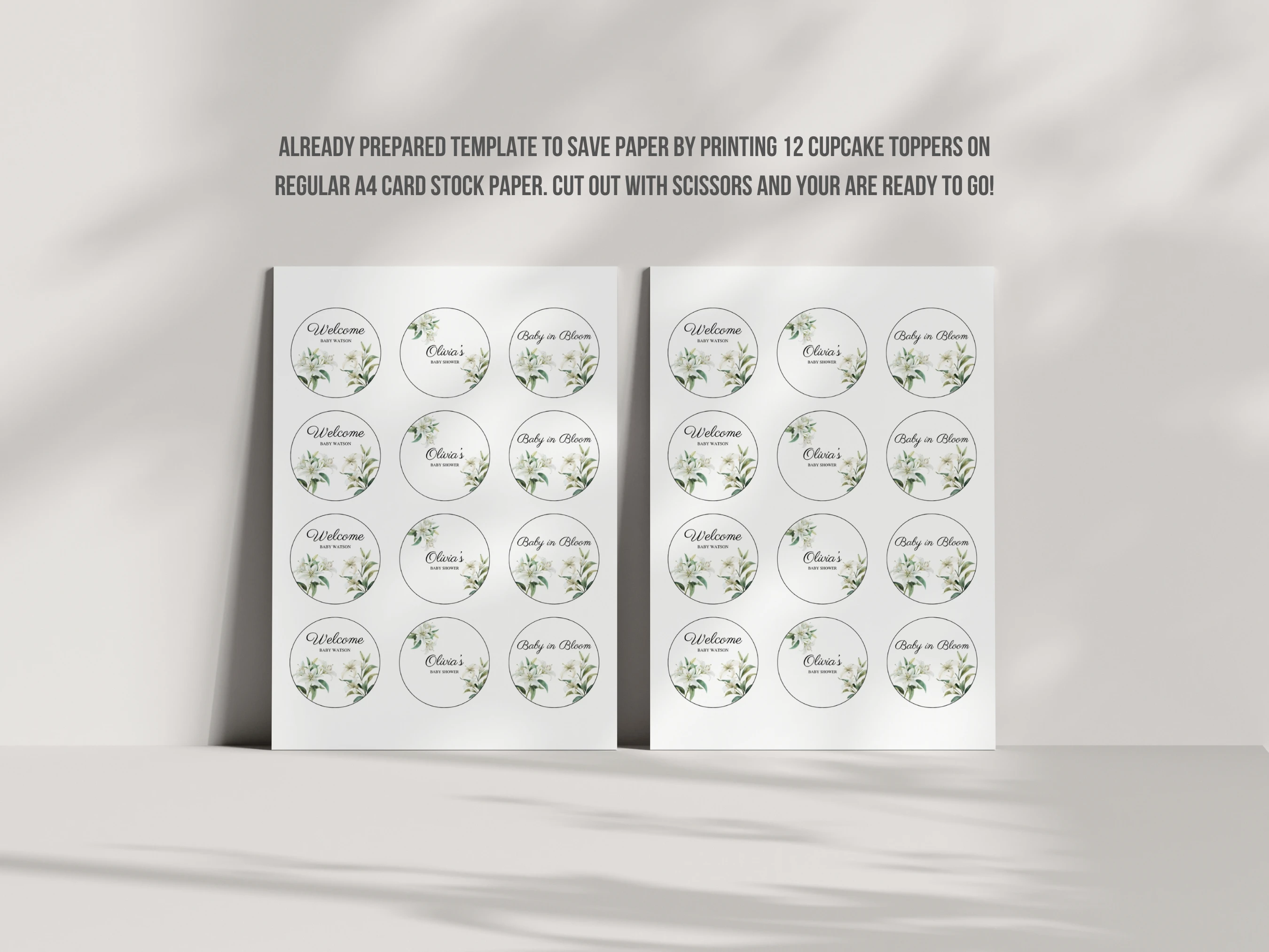 Baby In Bloom Baby Shower Cupcake Toppers | Wildflower Cake Topper | Spring Greenery | Editable Canva Template | Digital Download
