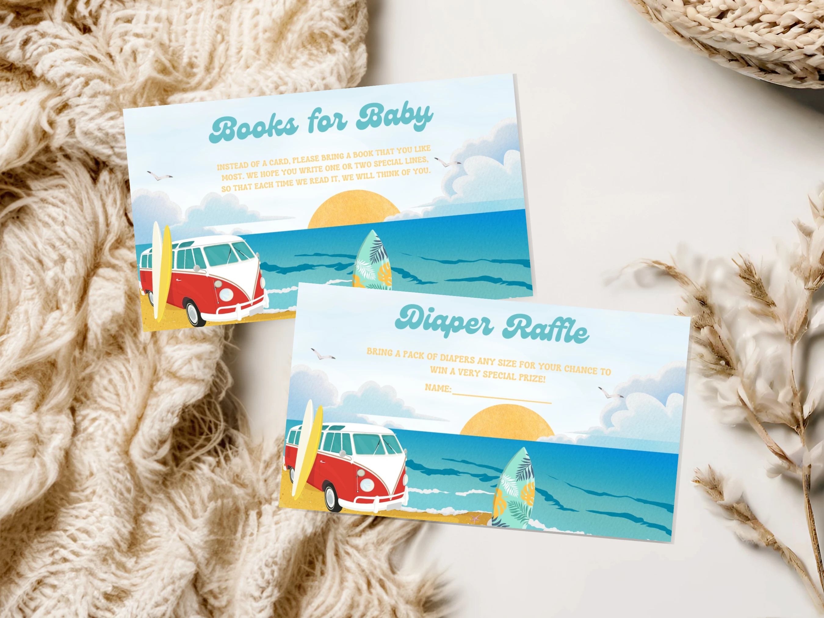 Baby On Board Baby Shower Invitation Set | Ocean Surf Starter Pack For Baby Boy | Editable Canva Template | Digital Download