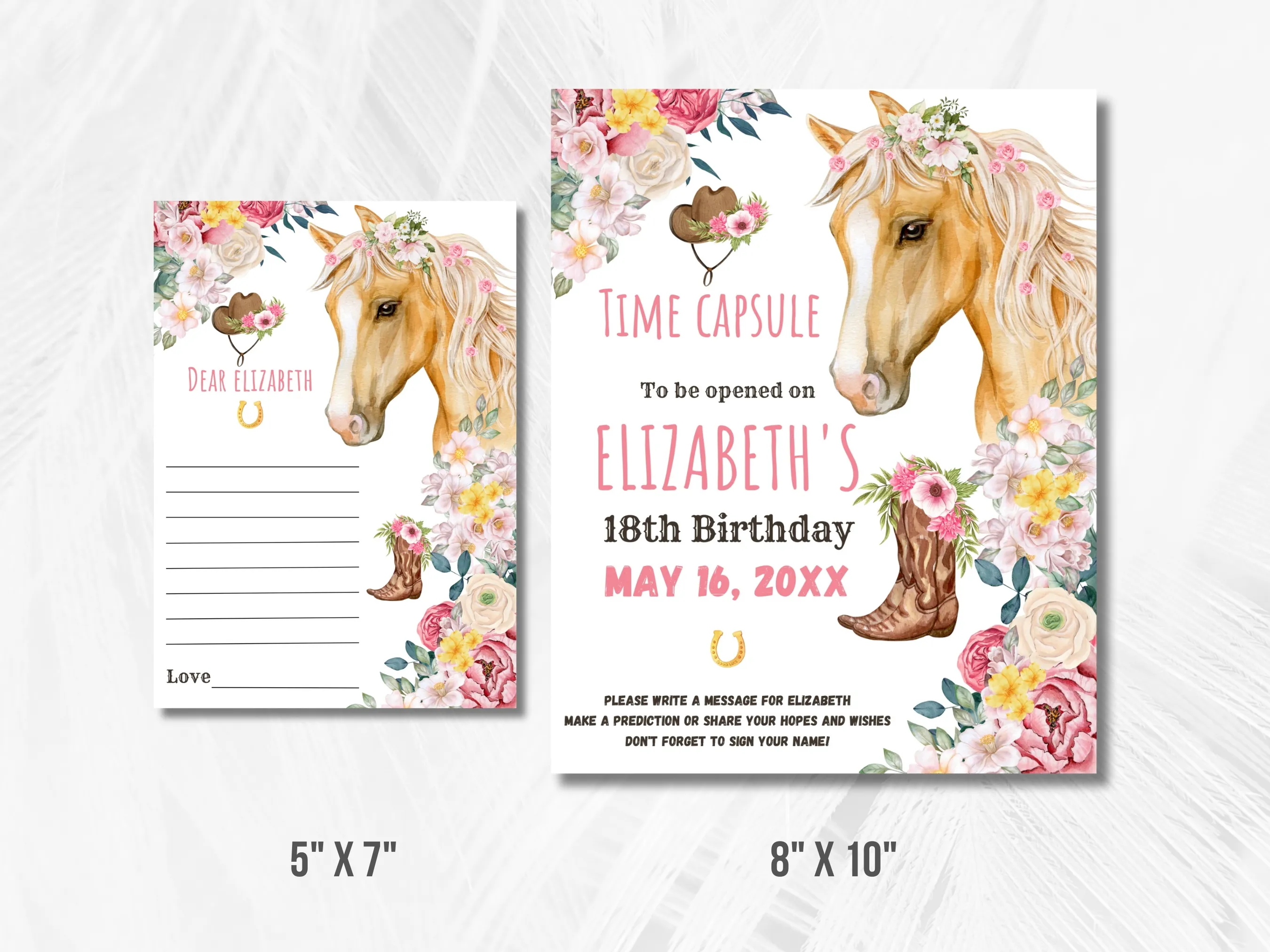 Horse Birthday Time Capsule Sign & Wishes Card | Rodeo Birthday Guest Book | Editable Canva Template | Digital Download
