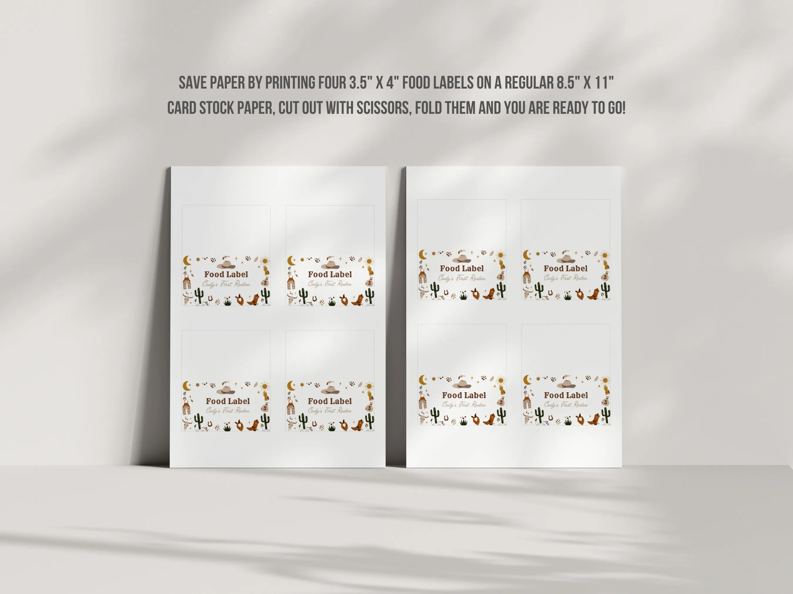 My First Rodeo Birthday Food Tent Cards | Western Place Cards | Cowboy Party Table Labels | Editable Canva Template | Digital Download
