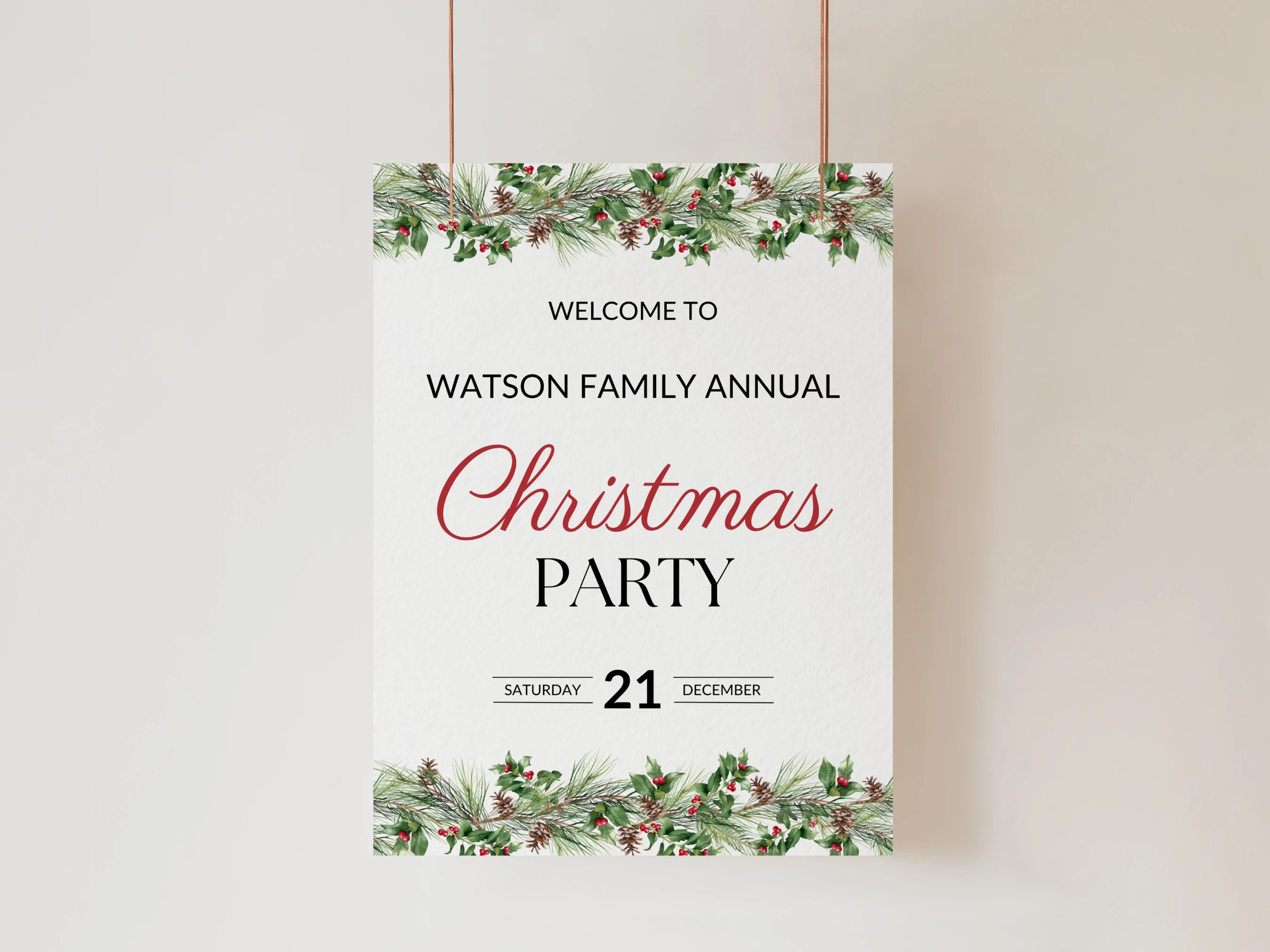 Christmas Party Welcome Sign Template | Festive Holiday Entrance Decor | Editable Canva Template | Digital Download
