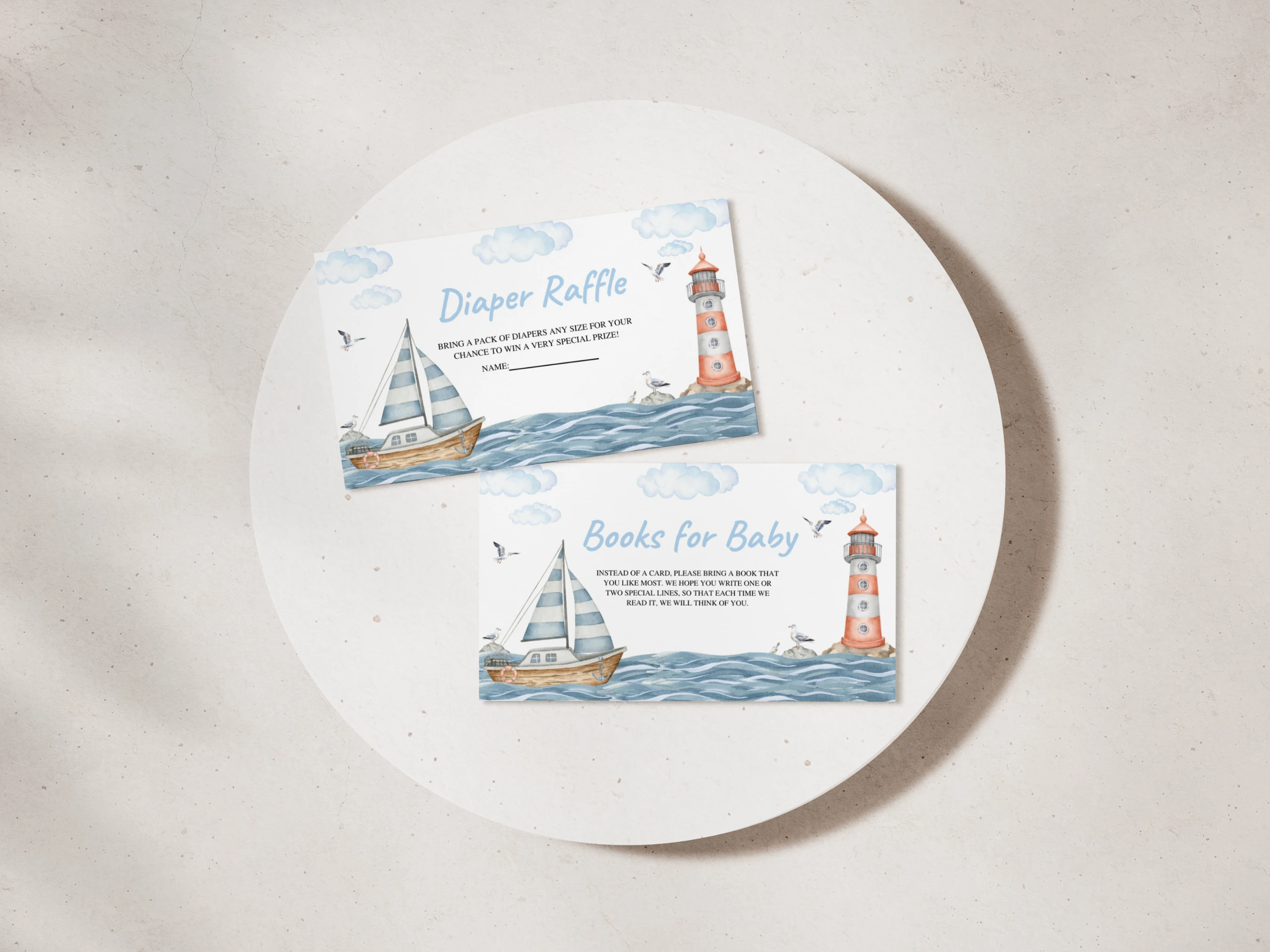 nautical diaper raffle card, ahoy it's a boy books for baby card, ocean baby shower raffle ticket printable, sailboat baby shower insert card, editable diaper raffle card Canva