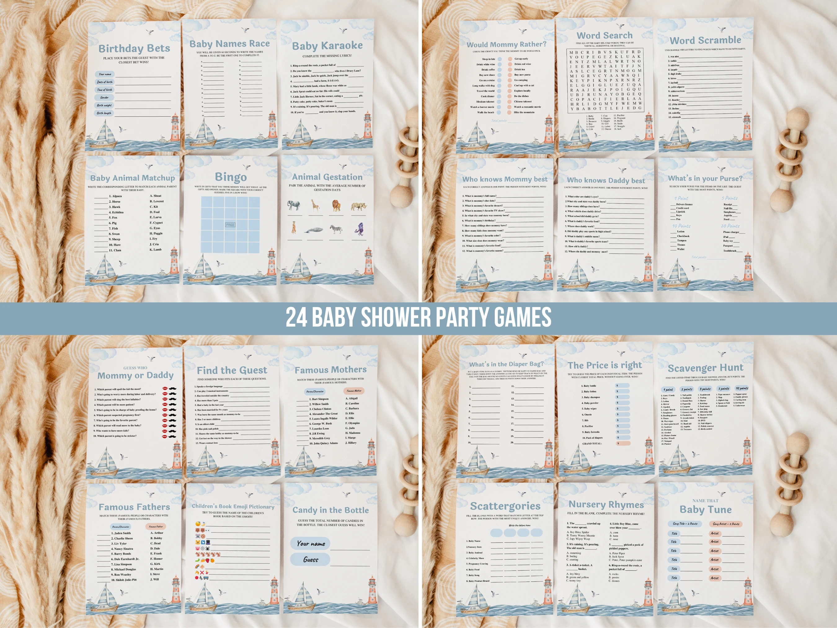 Ahoy It's a Boy Baby Shower Games Bundle | Nautical Baby Shower Bingo Printable Games | Sailboat Baby Shower Party Games | Editable Canva Template | Digital Download