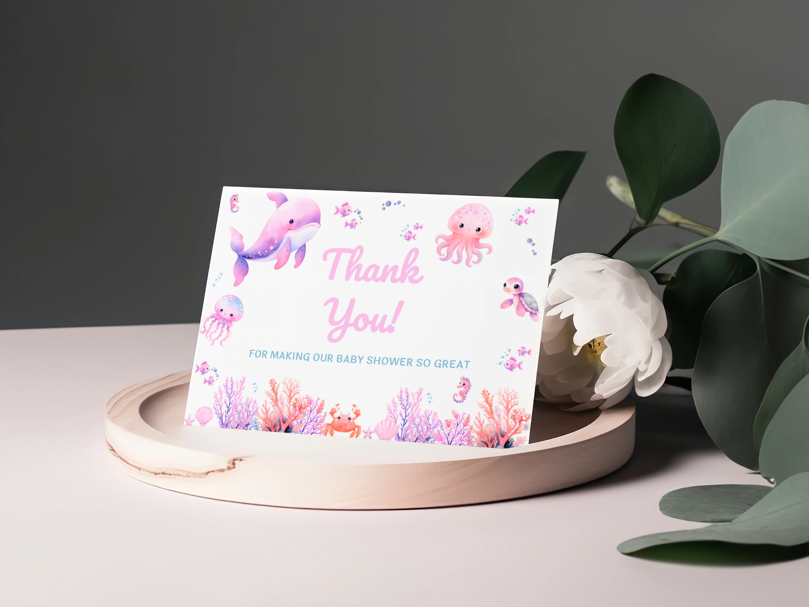 Under The Sea Baby Shower Thank You Card | Ocean Baby Shower Thank You Note | Editable Canva Template | Digital Download