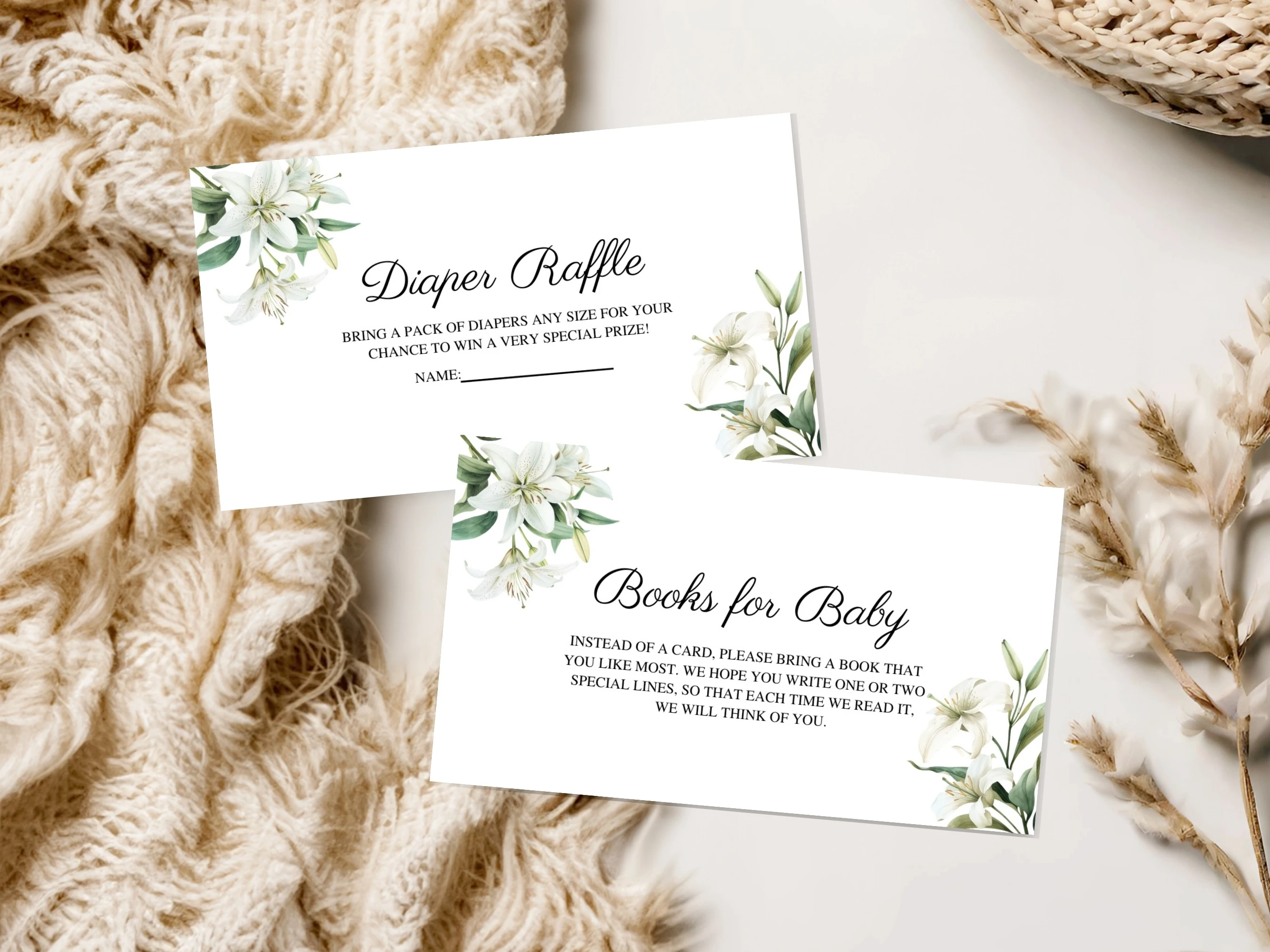 Baby In Bloom Baby Shower Invitation Set | Spring Wildflower Green And White Starter Pack For Baby Girl | Editable Canva Template | Digital Download