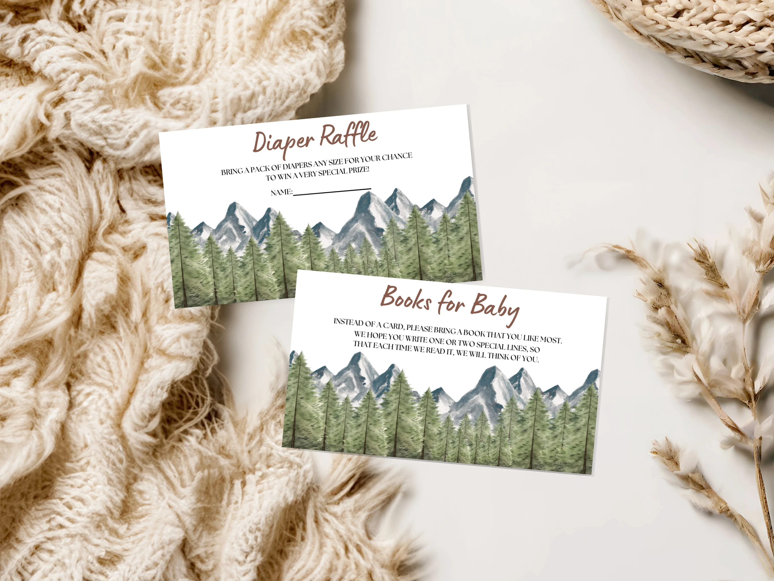 Adventure Awaits Baby Shower Diaper Raffle Card | Woodland Books For Baby Card | Editable Canva Template | Digital Download
