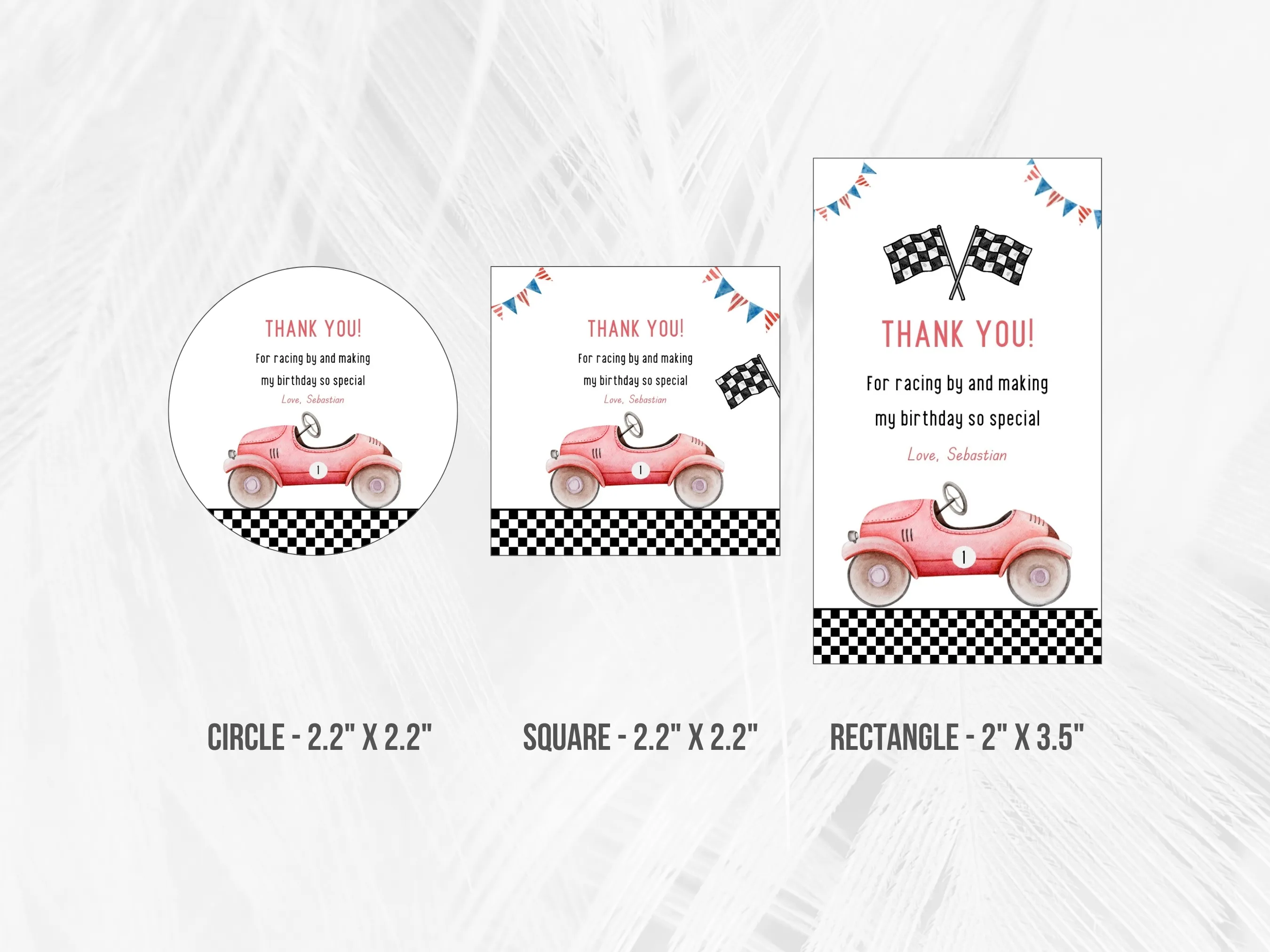 Fast One Birthday Thank You Tags | Red Vintage Race Car Gift Tags | Racing Party Favor Labels | Editable Canva Template | Digital Download