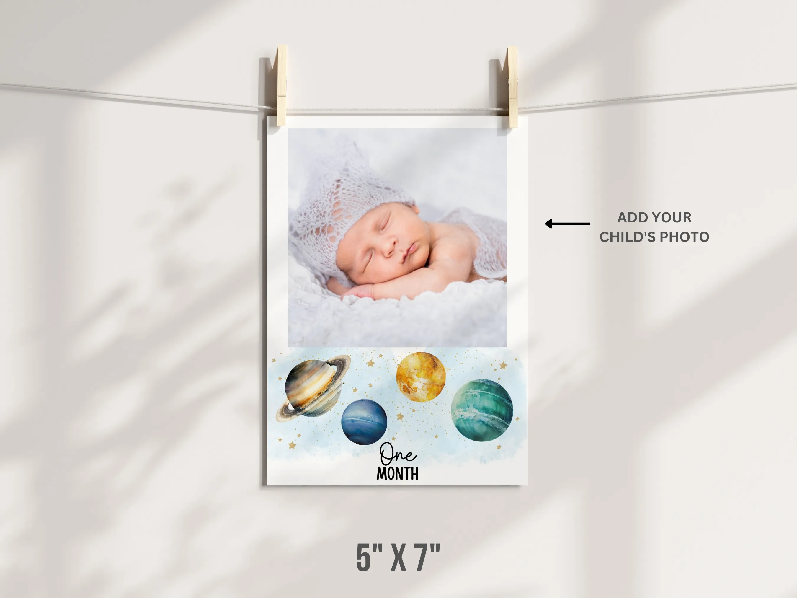 Outer Space First Birthday Photo Banner | Planets Baby Milestone Cards | Editable Canva Template | Digital Download