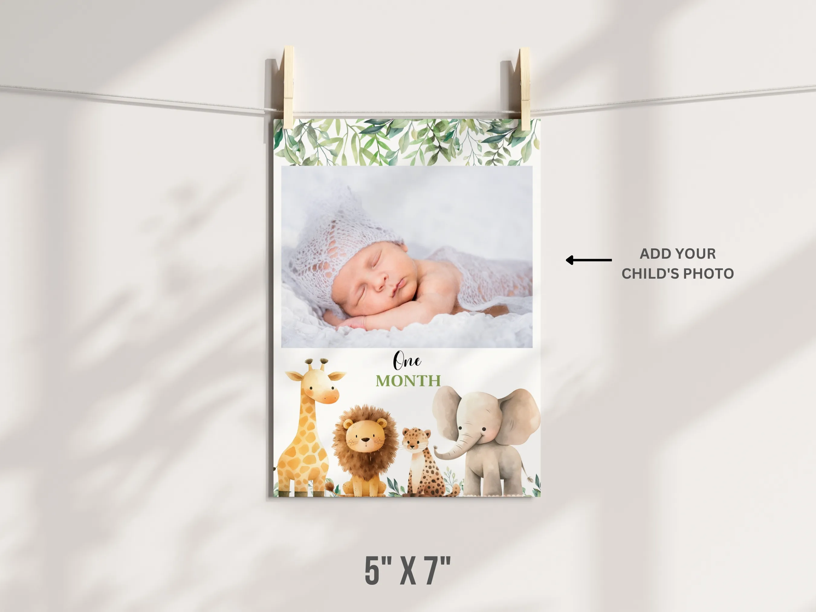 Wild One Safari Birthday Milestone Photo Banner | Jungle Animals Photo Cards | Editable Canva Template | Digital Download