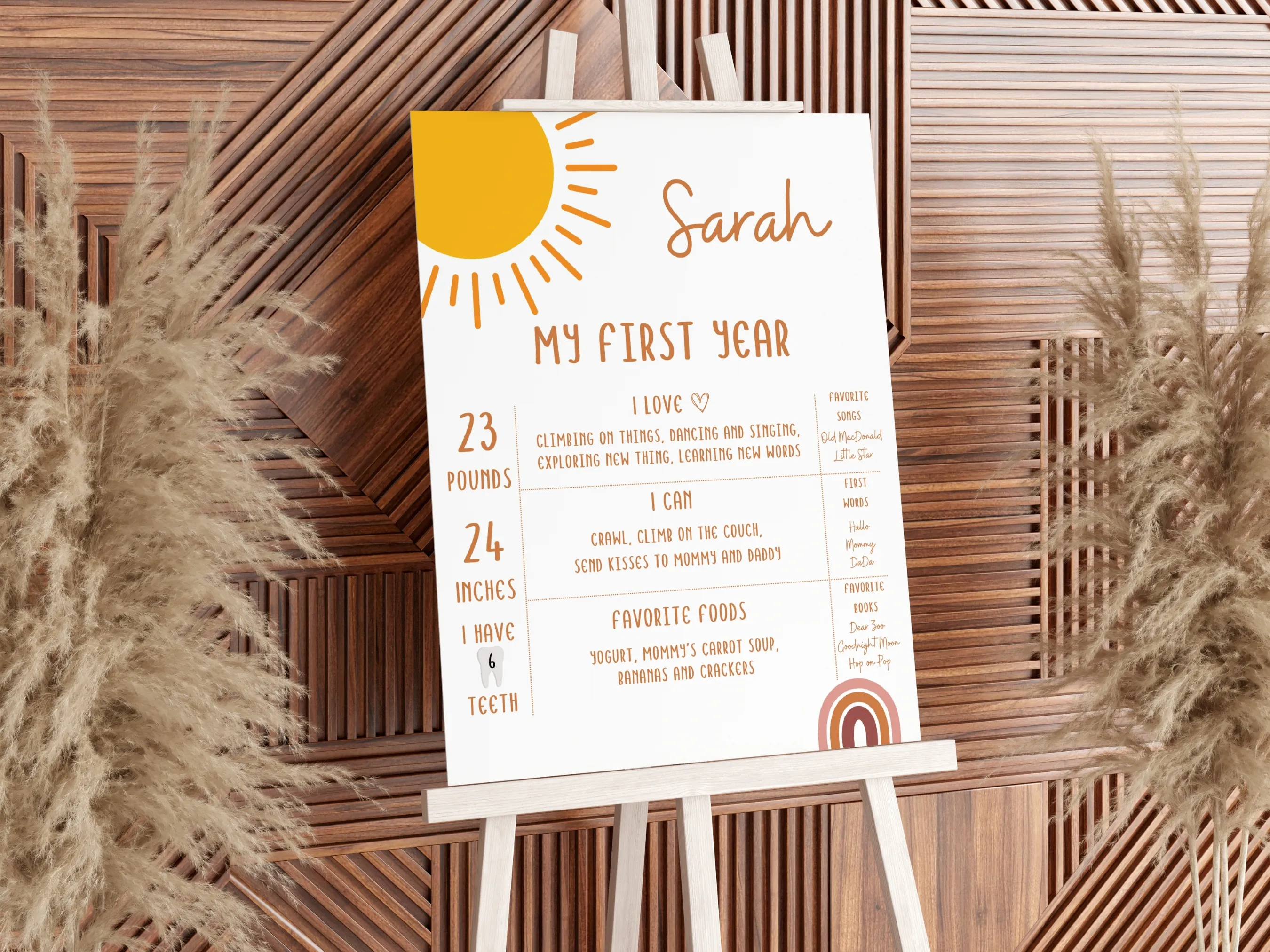 Sunshine Birthday Milestone Board | First Trip Around The Sun Milestone Poster | Boho Baby Milestone Sign | 1st Birthday Party | Editable Canva Template | Digital Download