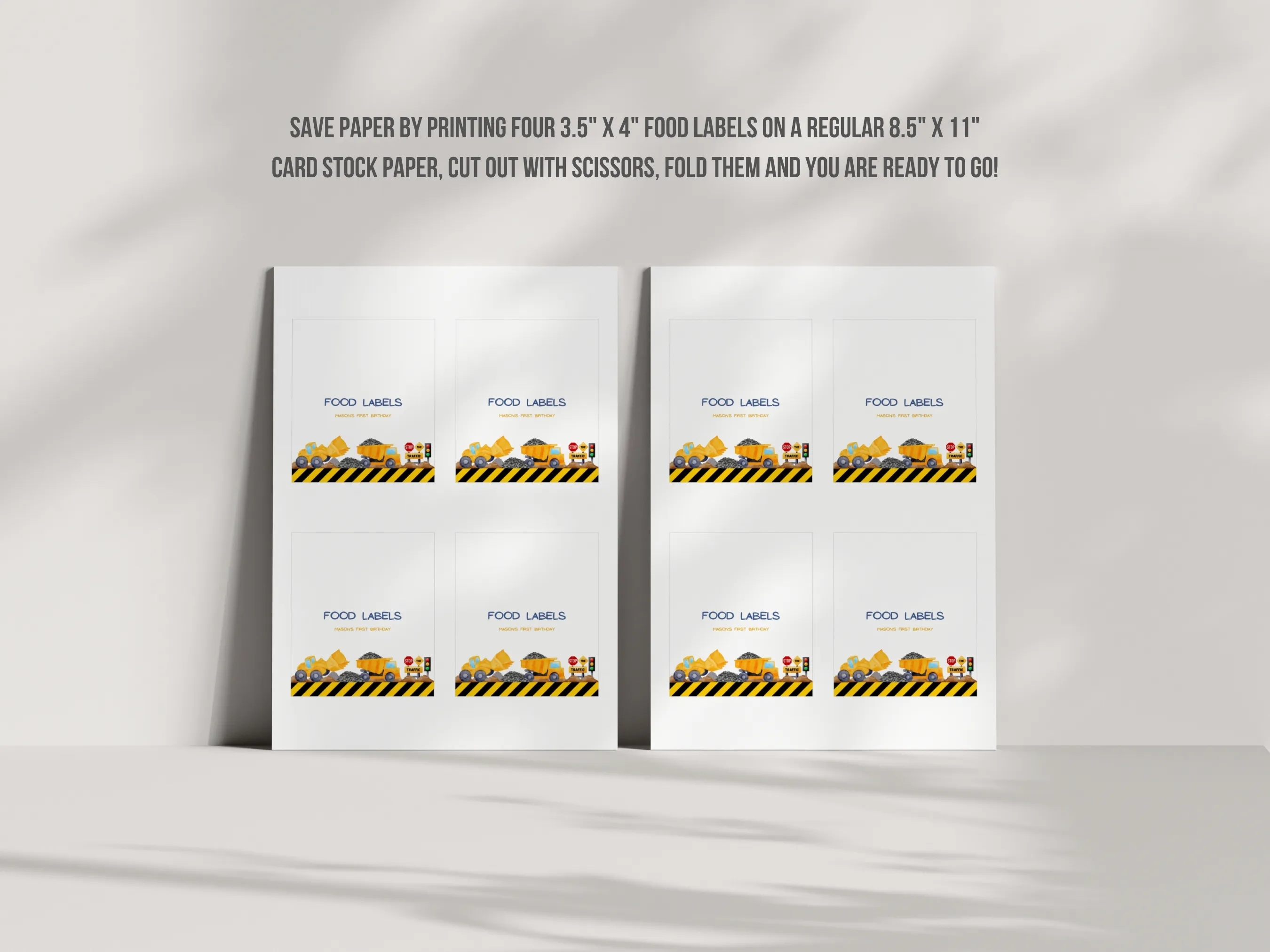Construction Birthday Food Tent Cards | Excavator & Dump Truck Table Labels | Construction Party Name Tags | Editable Canva Template | Digital Download