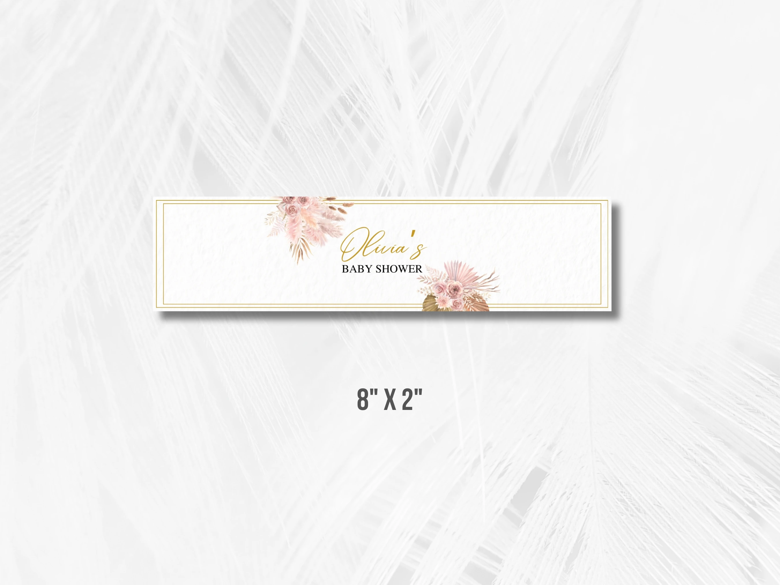 Boho Baby Shower Water Bottle Label | Rose Gold Pampas Grass Bottle Sticker | Editable Canva Template | Digital Download
