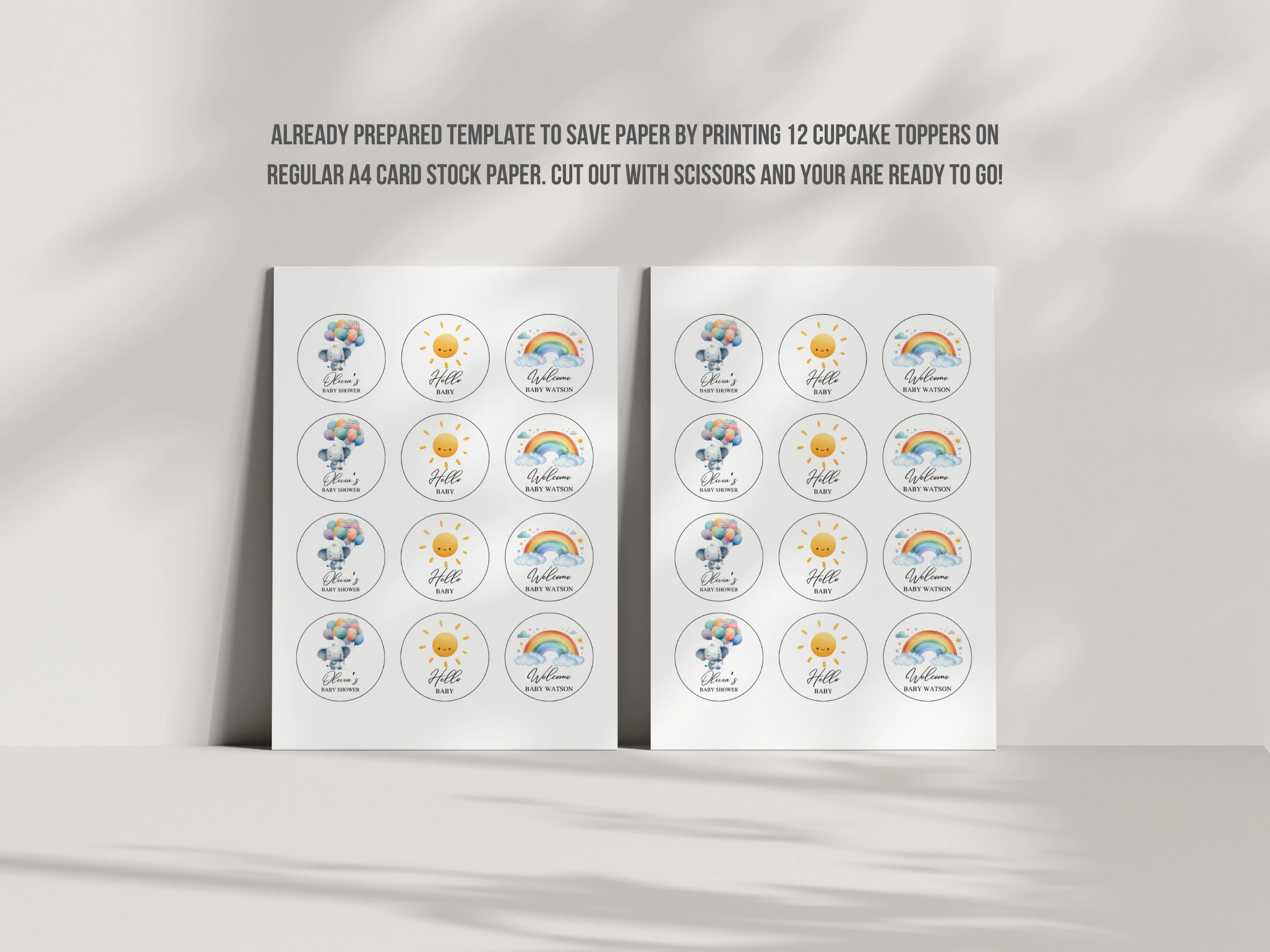 Elephant Baby Shower Cupcake Toppers | Little Peanut Balloon Rainbow Cake Topper | Editable Canva Template | Digital Download