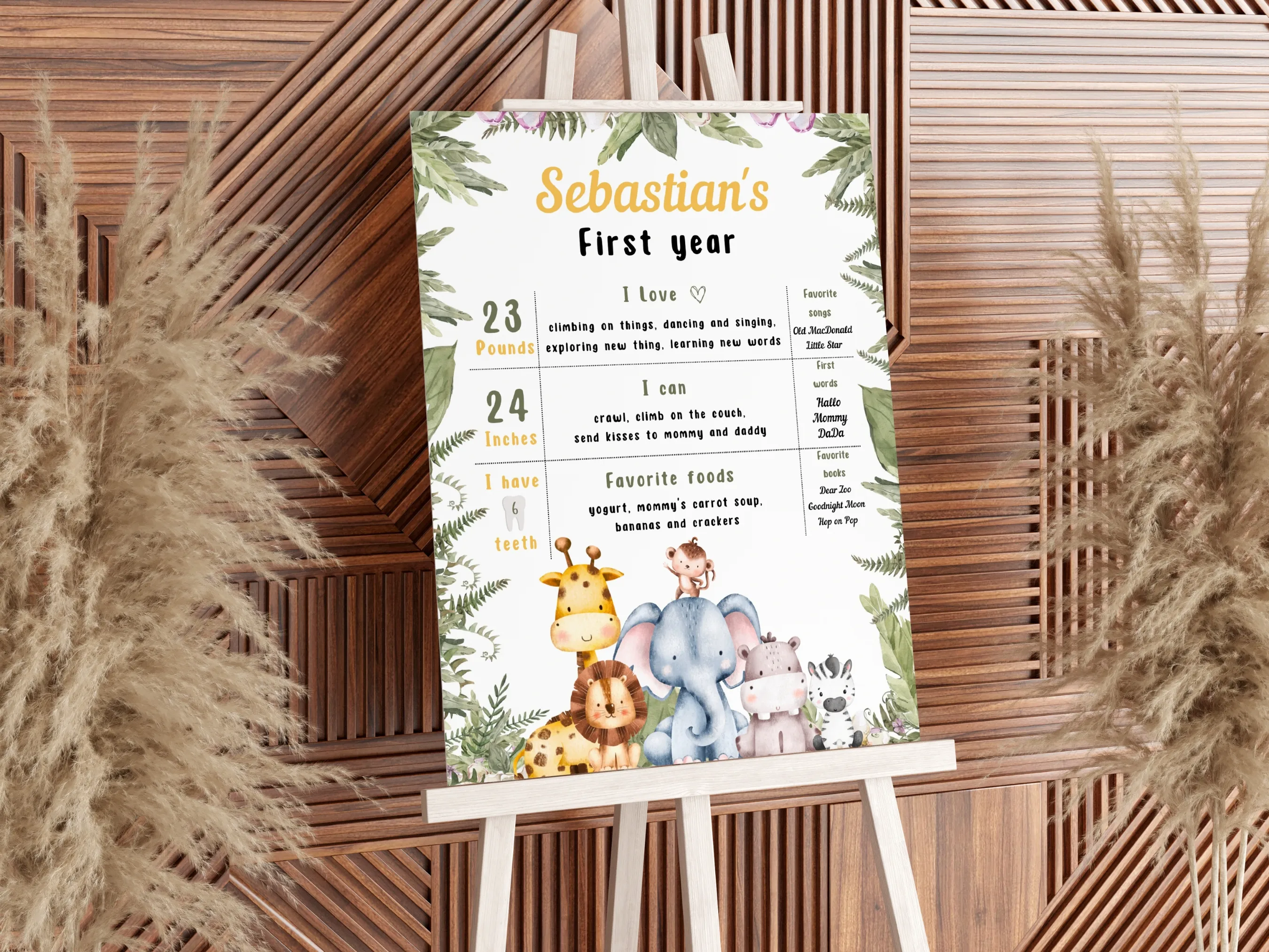 Safari Animals Milestone Board | Wild One Milestone Poster | Jungle Party Baby Milestone Sign | 1st Birthday Party | Editable Canva Template | Digital Download