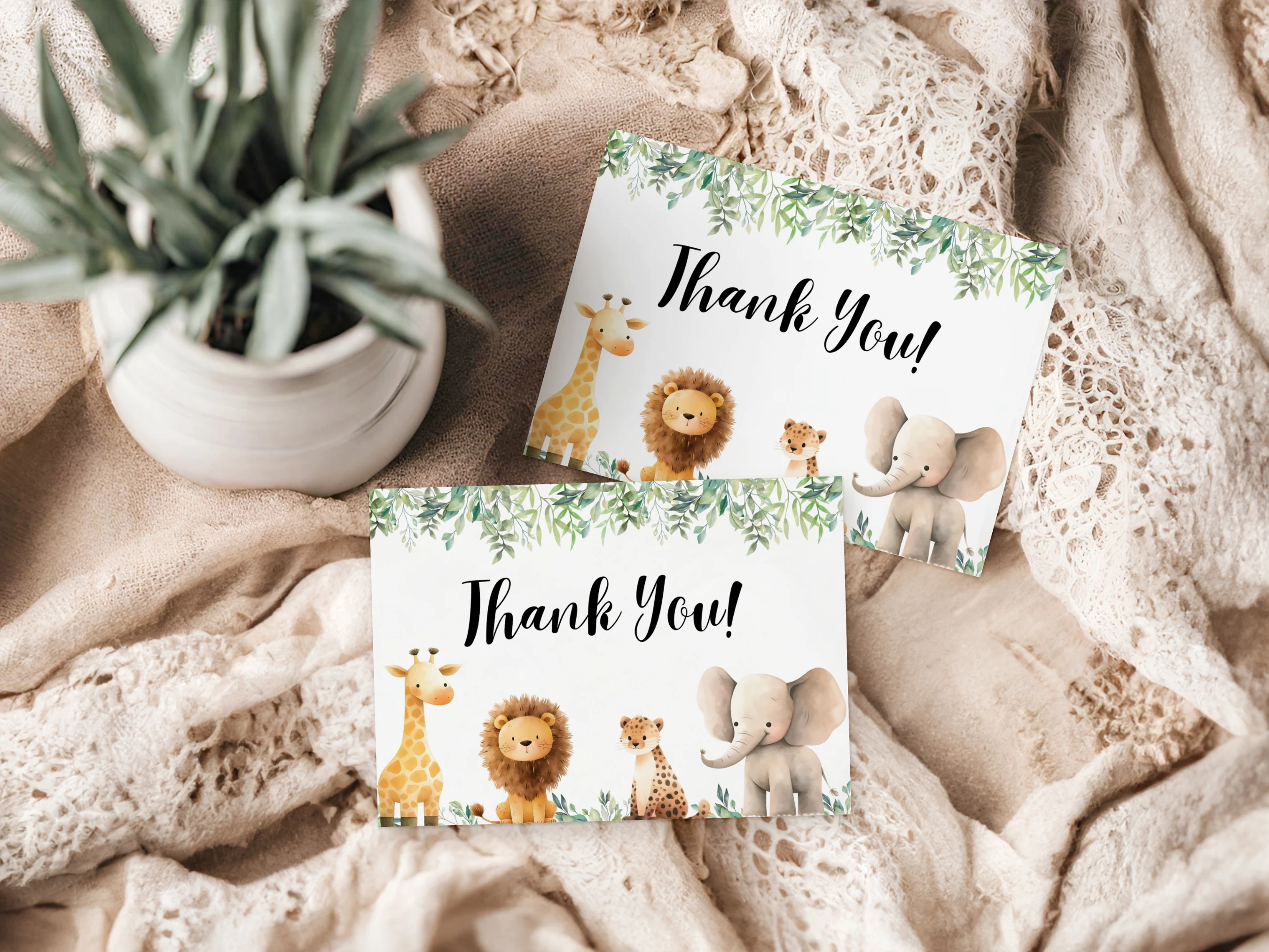 Safari Baby Shower Thank You Card | Jungle Theme Baby Shower Thank You Note | Editable Canva Template | Digital Download