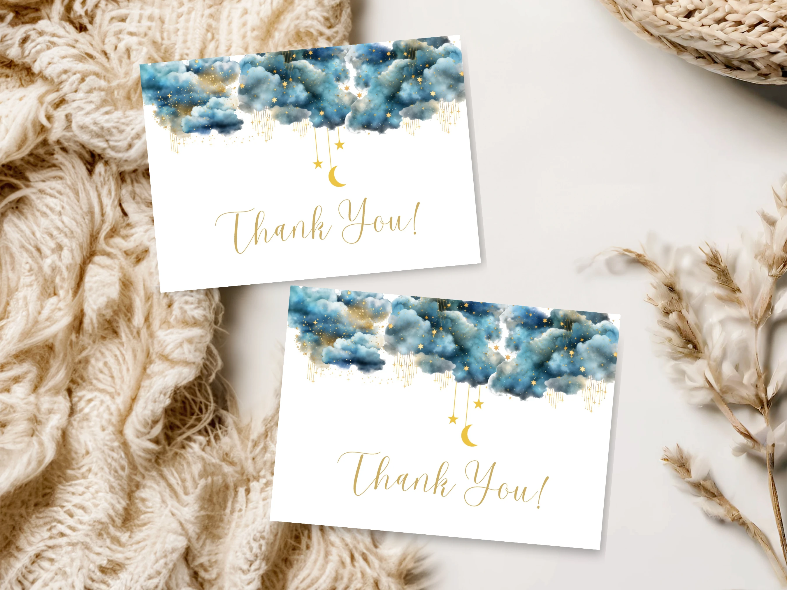 Twinkle Little Star Baby Shower Invitation Set | Over The Moon Blue Gold Starter Pack | Editable Canva Template | Digital Download