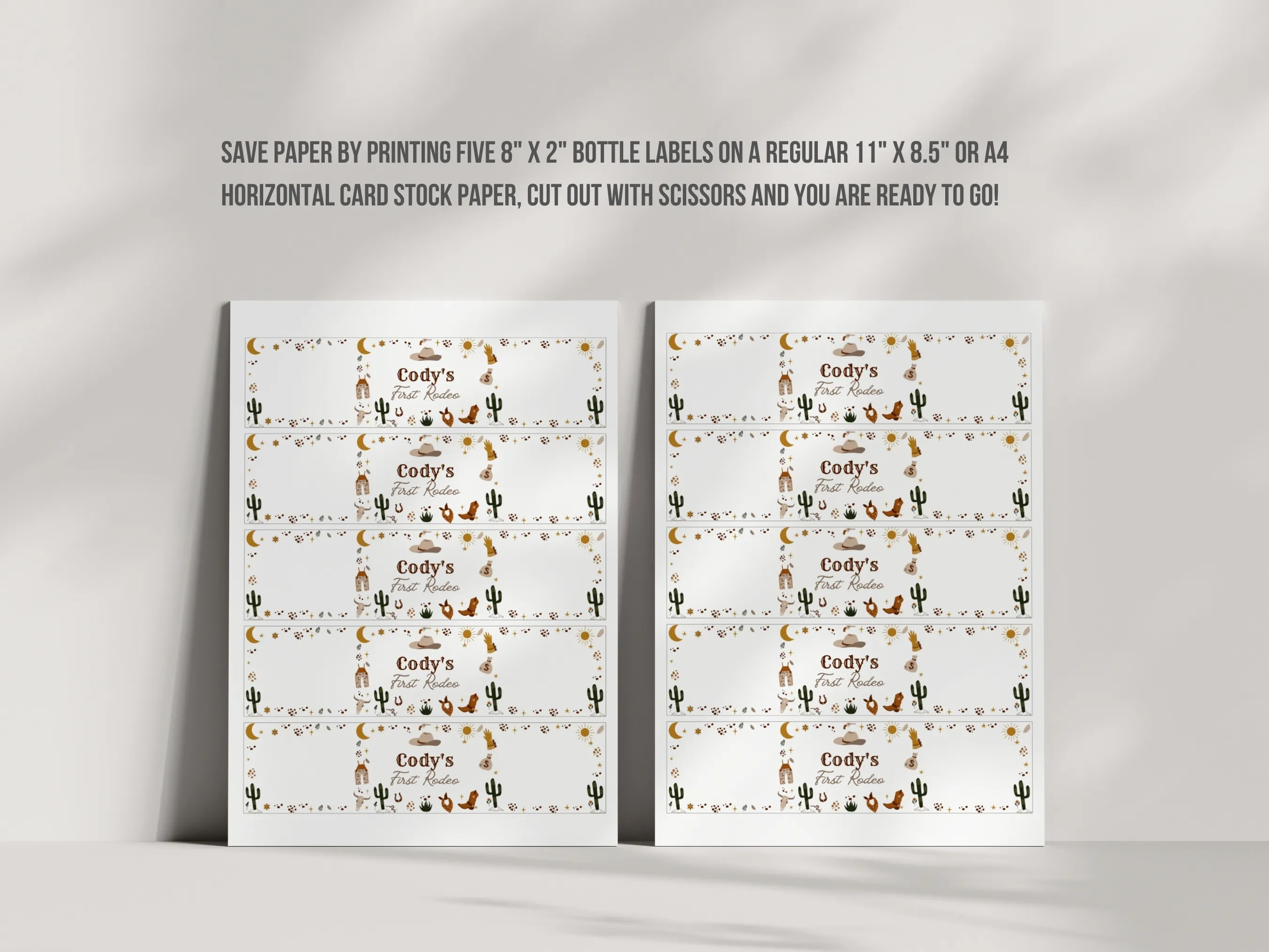 My First Rodeo Birthday Water Bottle Labels | Cowboy Bottle Stickers | Western Party Bottle Bands | Editable Canva Template | Digital Download