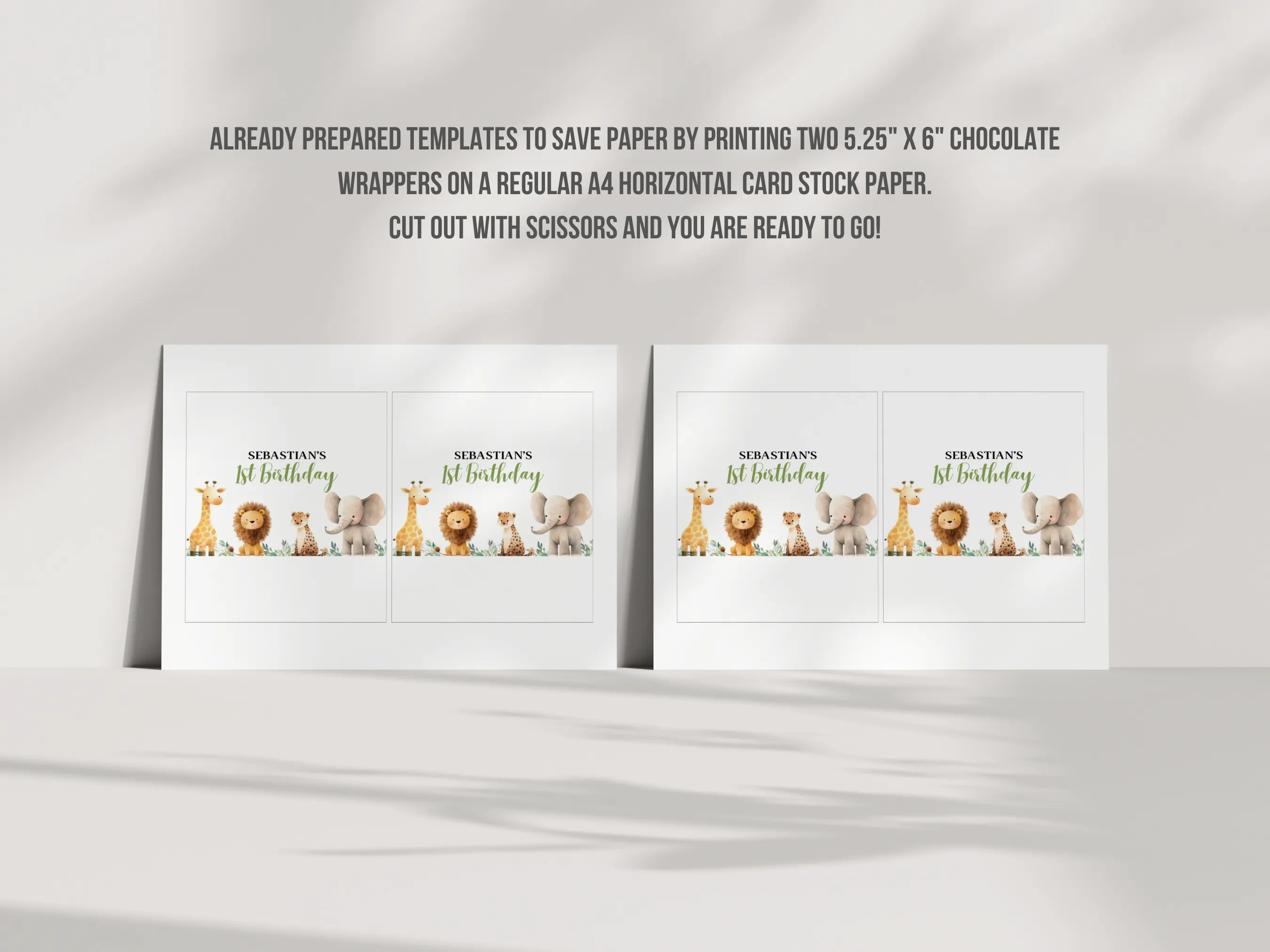 Wild One Safari Birthday Chocolate Wrappers | Jungle Animal Candy Bar Labels | Editable Canva Template | Digital Download