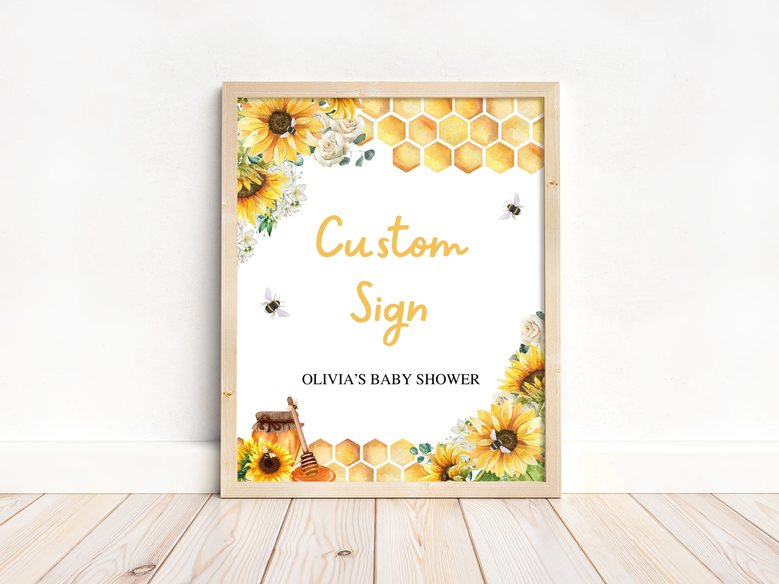 Bumble Bee Baby Shower Table Sign | Sunflower Late Night Diapers Sign | Pacifier Hunt Sign | Editable Canva Template | Digital Download