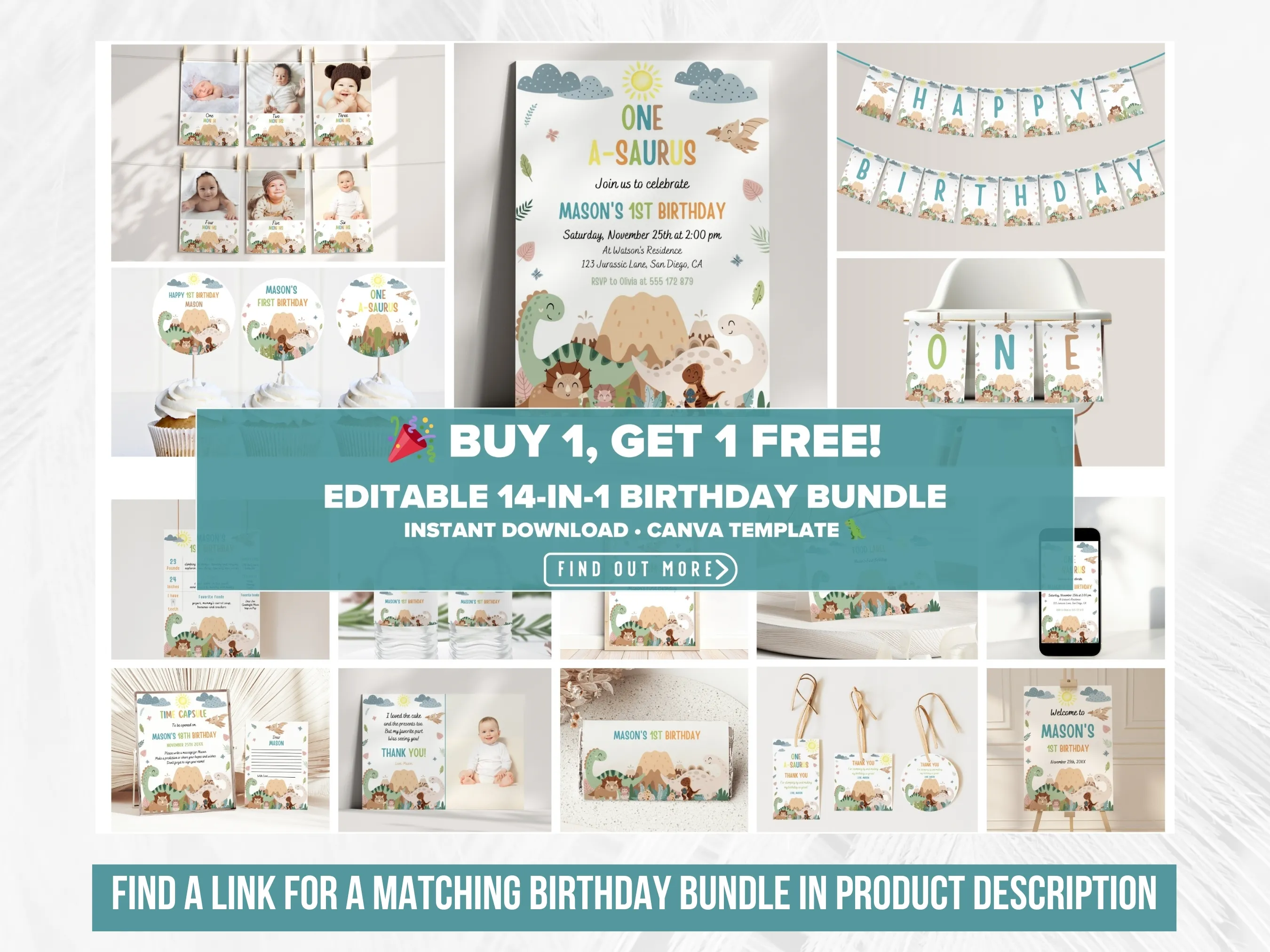 Baby Boy Dinosaur Birthday Chocolate Wrapper | Blue Dino Candy Wrappers | T-Rex Candy Bar Labels | Editable Canva Template | Digital Download