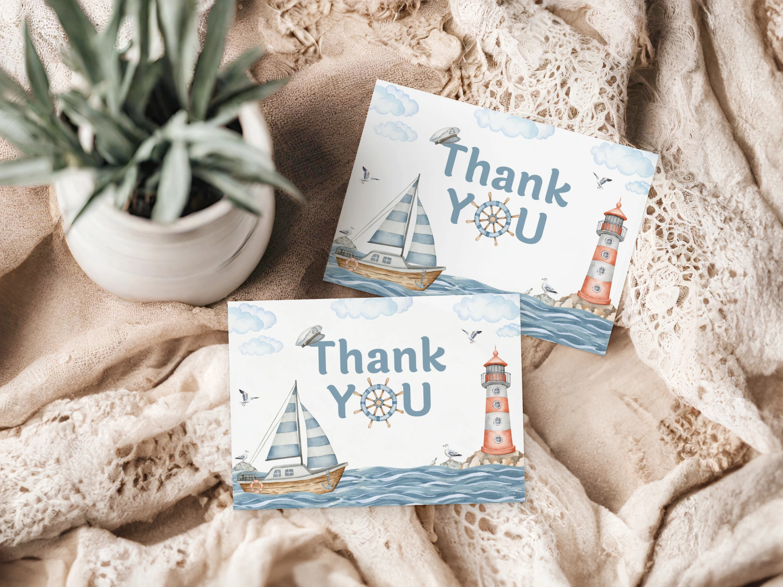 nautical baby shower thank you card, ahoy it's a boy thank you note, ocean baby shower thank you card printable, sailboat baby shower thank you template, editable baby shower thank you card Canva