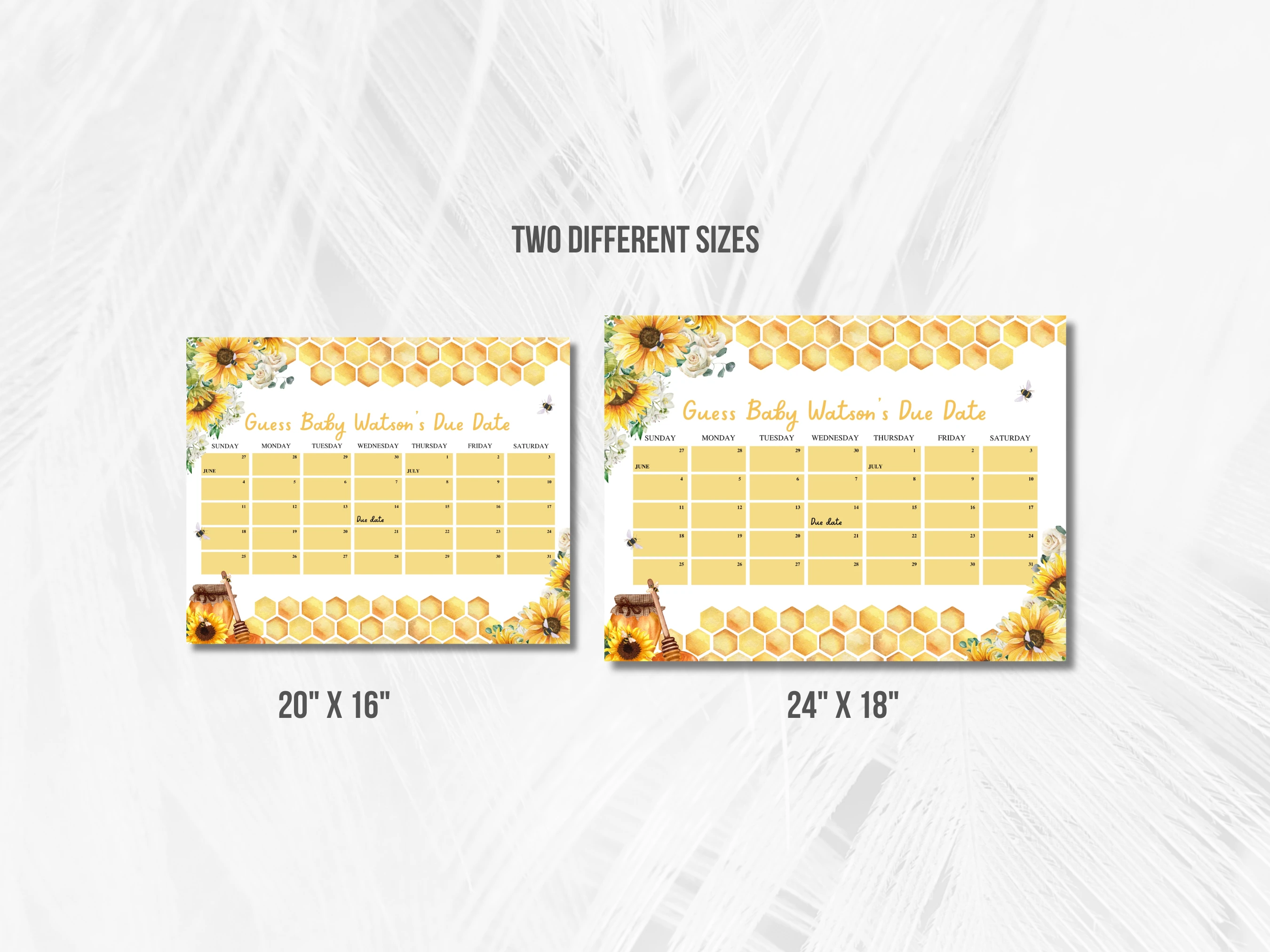 Sunflower Honey Bee Baby Due Date Calendar | Yellow Bumble Bee Prediction Game | Spring Guess The Birthday For Baby Girl | Editable Canva Template | Digital Download