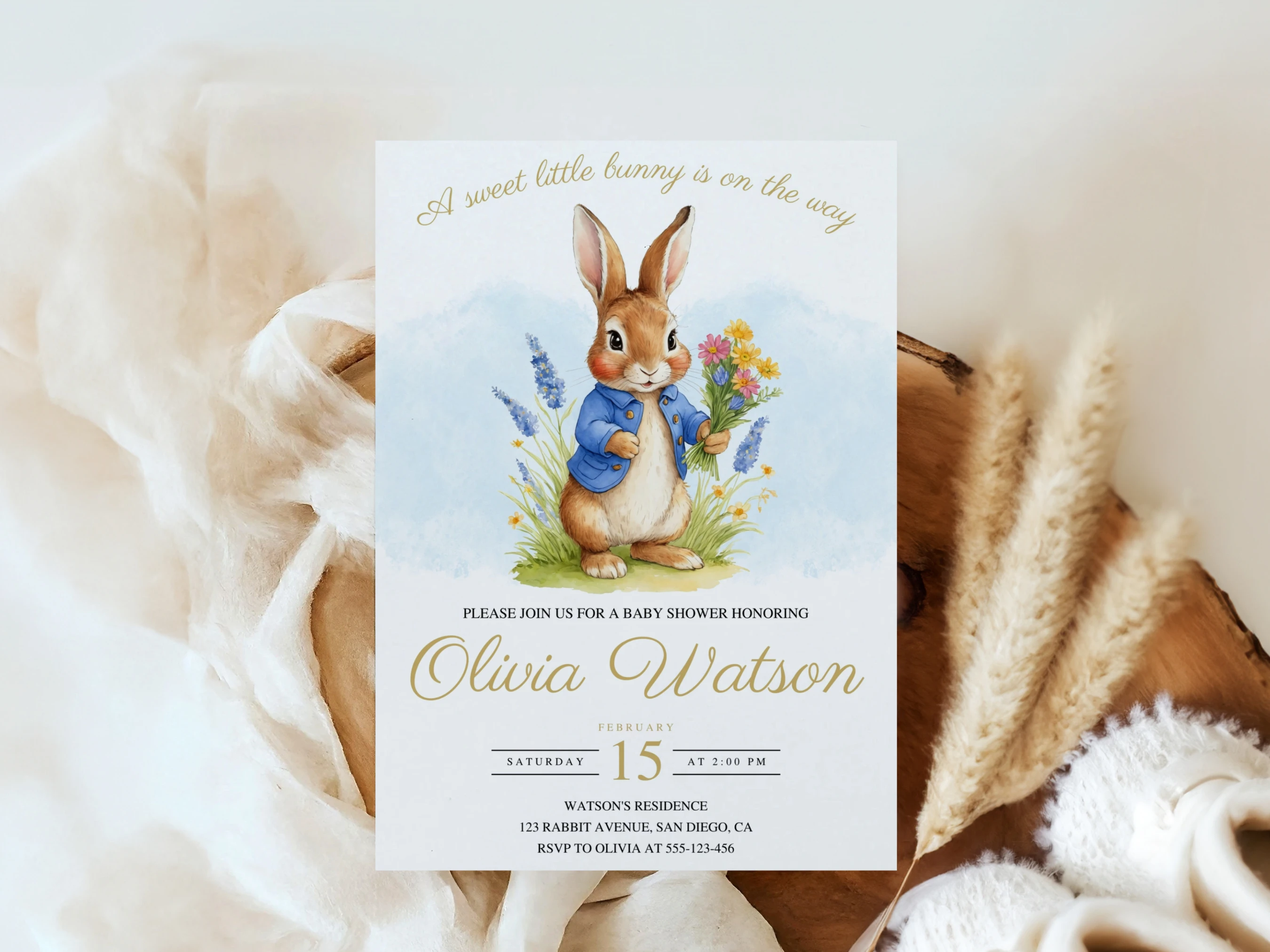 peter rabbit baby shower invitation, flopsy bunny baby shower invitation, bunny baby shower invitation template, printable baby shower invite, editable baby shower invitation Canva