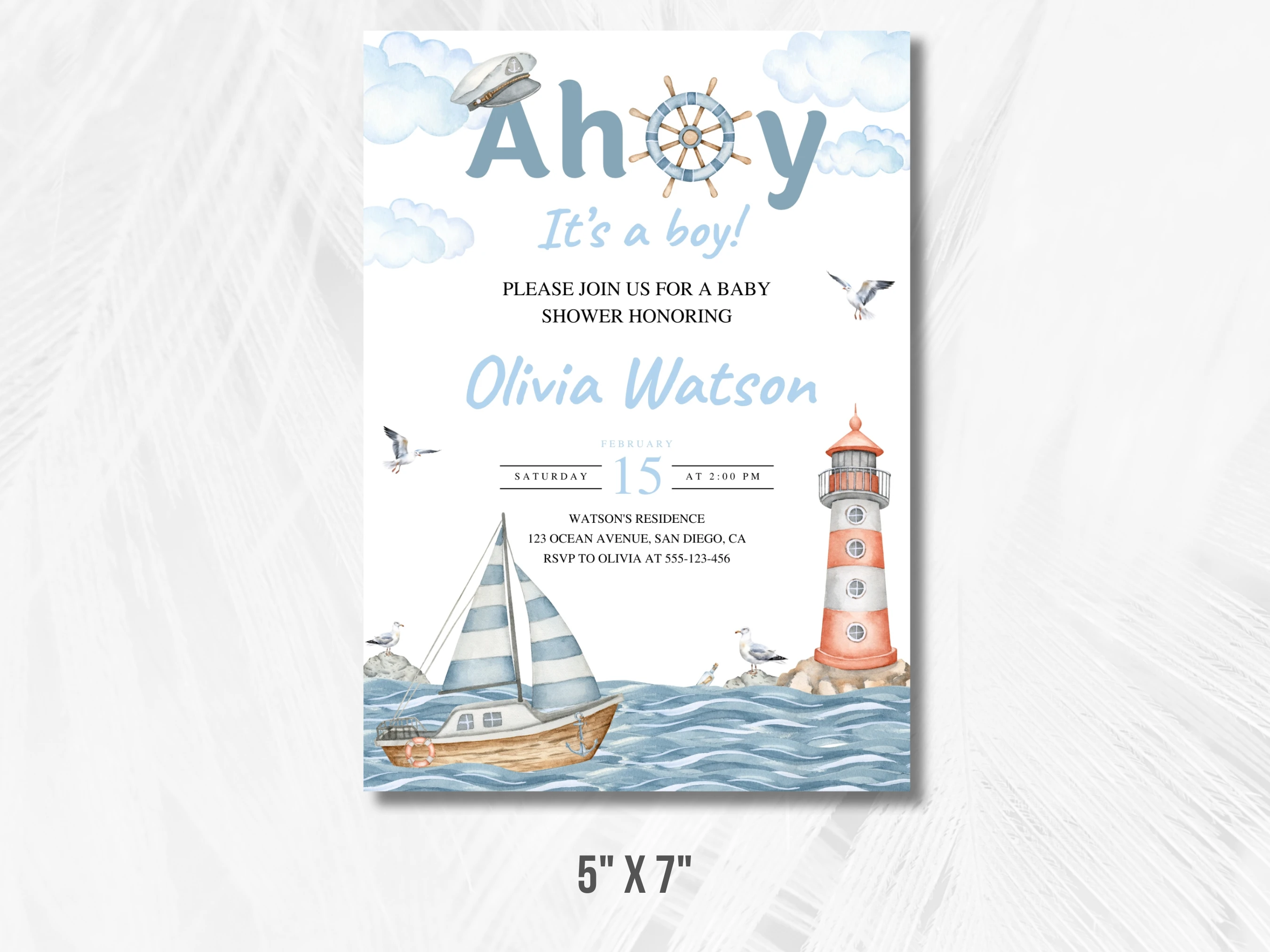 Ahoy It's a Boy Baby Shower  Invitation | Nautical Baby Shower Invite | Ocean Baby Shower Party | Editable Canva Template | Digital Download