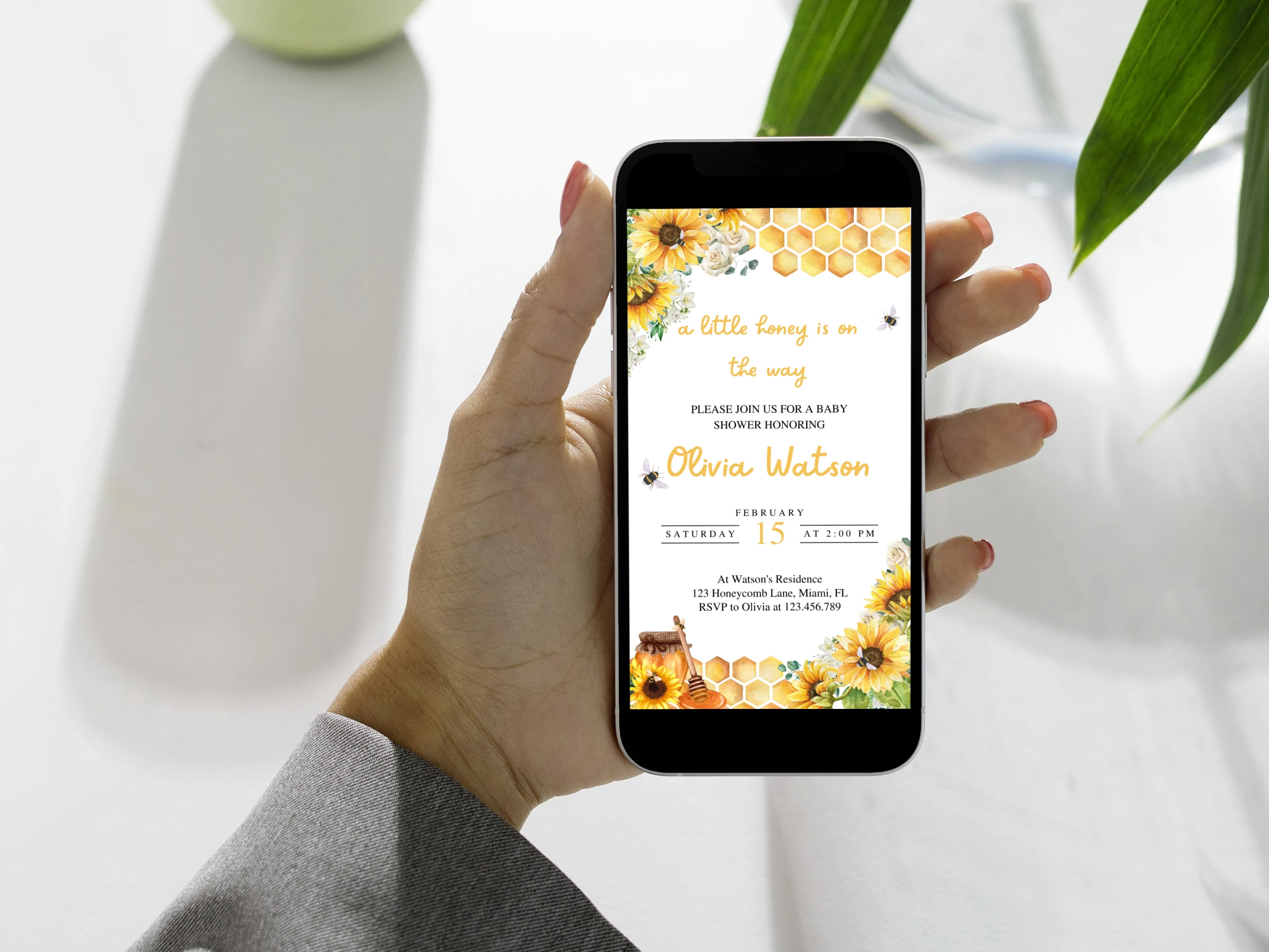 Honey Bee Baby Shower Mobile Invitation | Sunflower Baby Shower Invite | Bumble Bee Baby Shower Party | Editable Canva Template | Digital Download