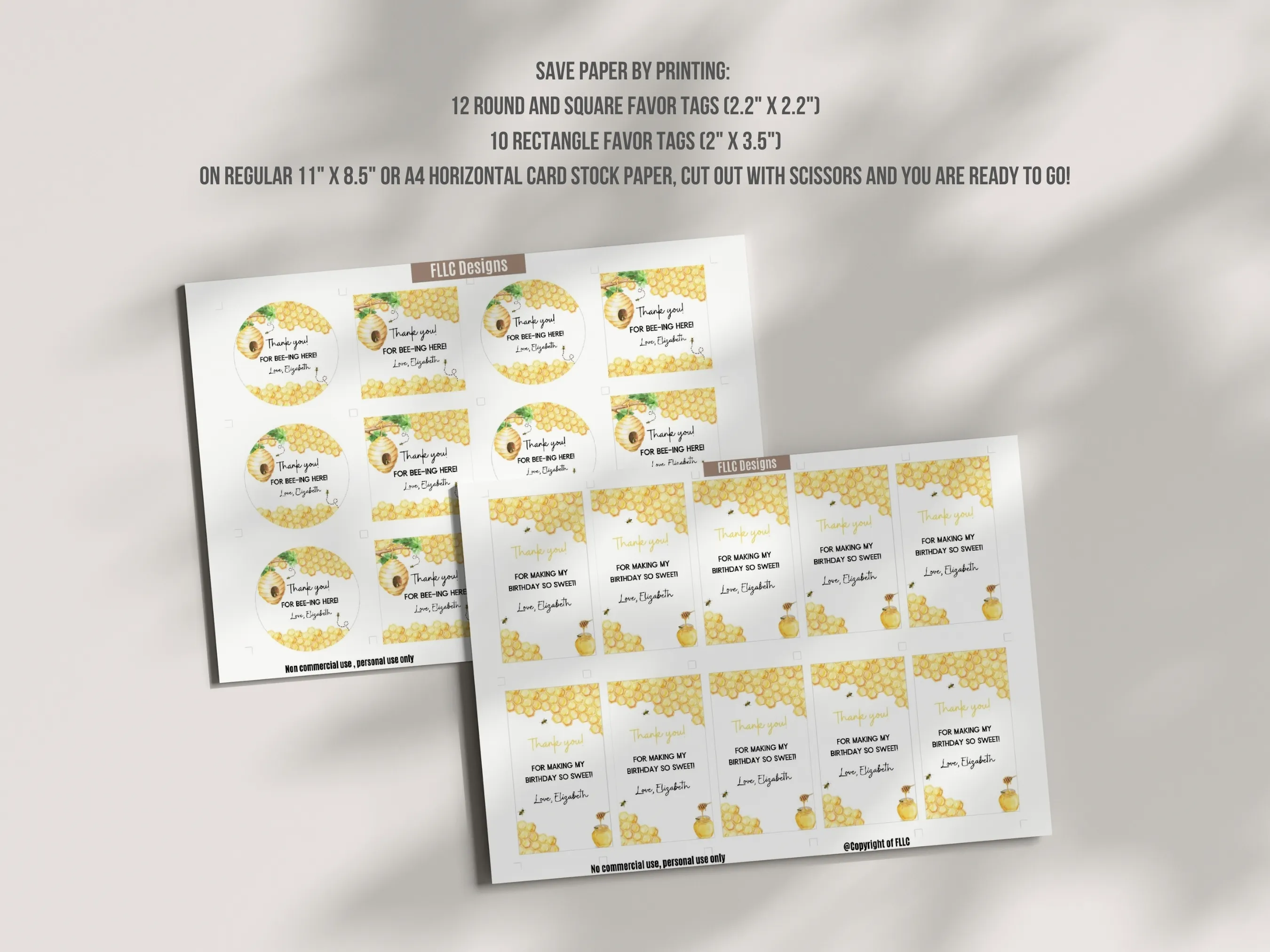 First Bee Day Birthday Thank You Tags | Bumble Bee Party Favor Labels | Honey Bee Birthday Gift Tags | Editable Canva Template | Digital Download