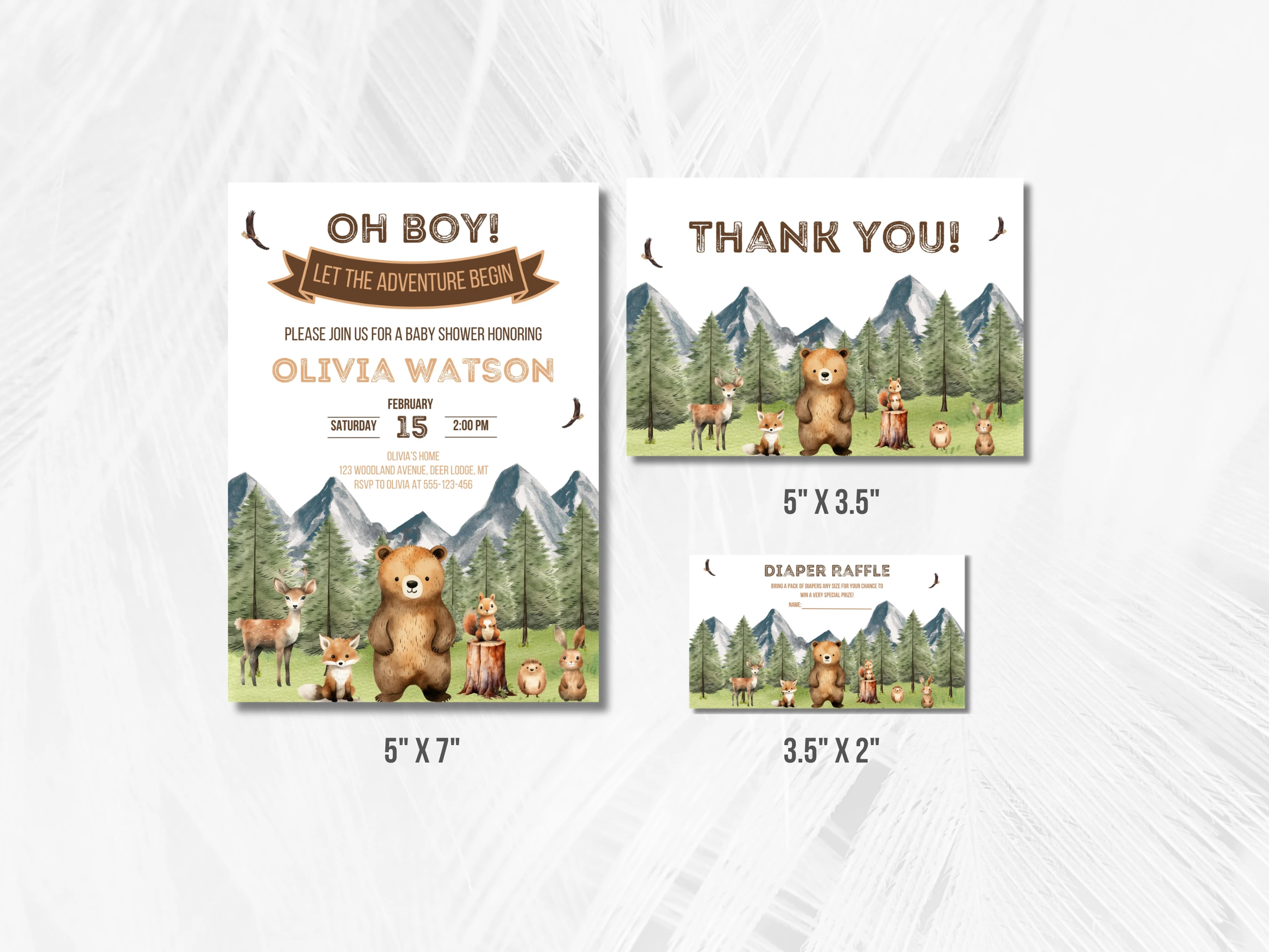 Woodland Baby Shower Invitation Set | Forest Animals Let The Adventure Begin Starter Pack For Baby Boy | Editable Canva Template | Digital Download