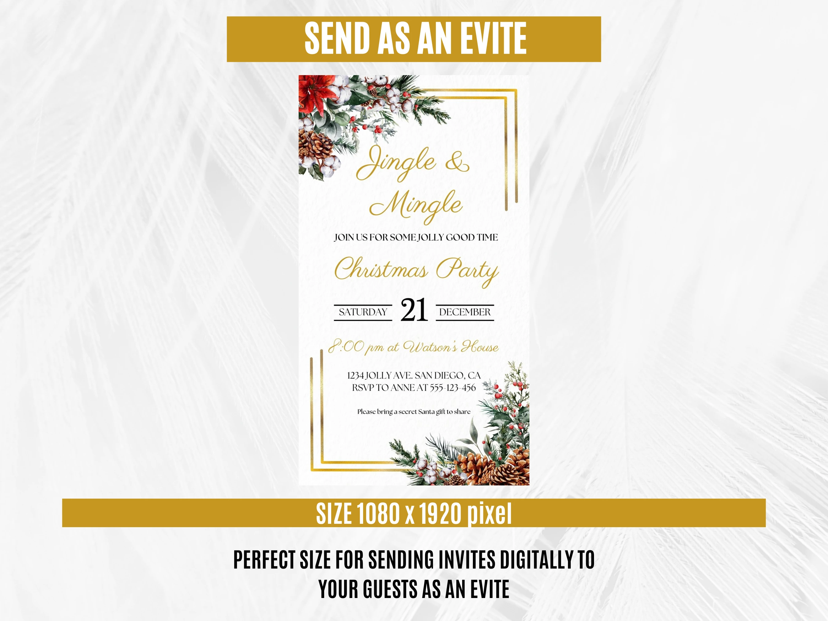 Christmas Party Mobile Invitation | Jingle & Mingle Holiday Evite | Editable Canva Template | Digital Download