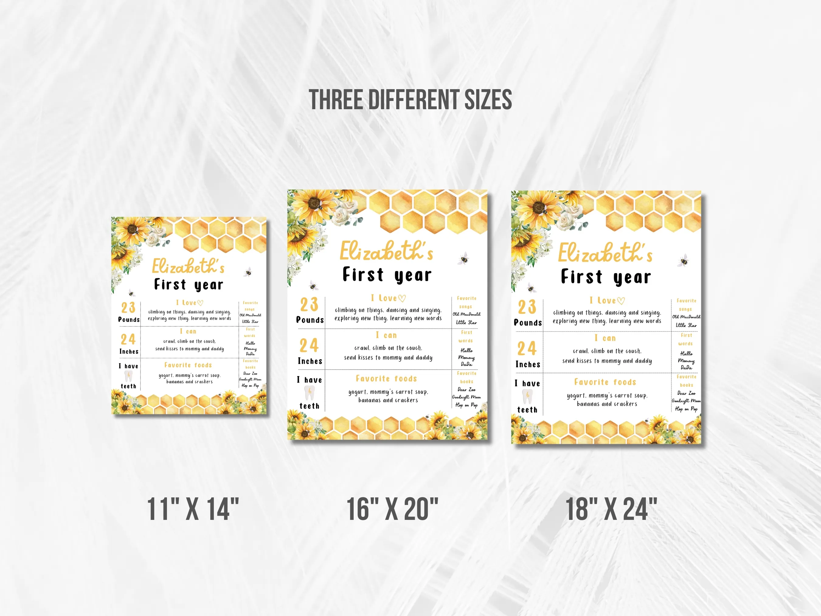 Sunflower Bee Milestone Board | First Bee Day Milestone Poster | Honey Bee Baby Milestone Sign | 1st Birthday Party | Editable Canva Template | Digital Download