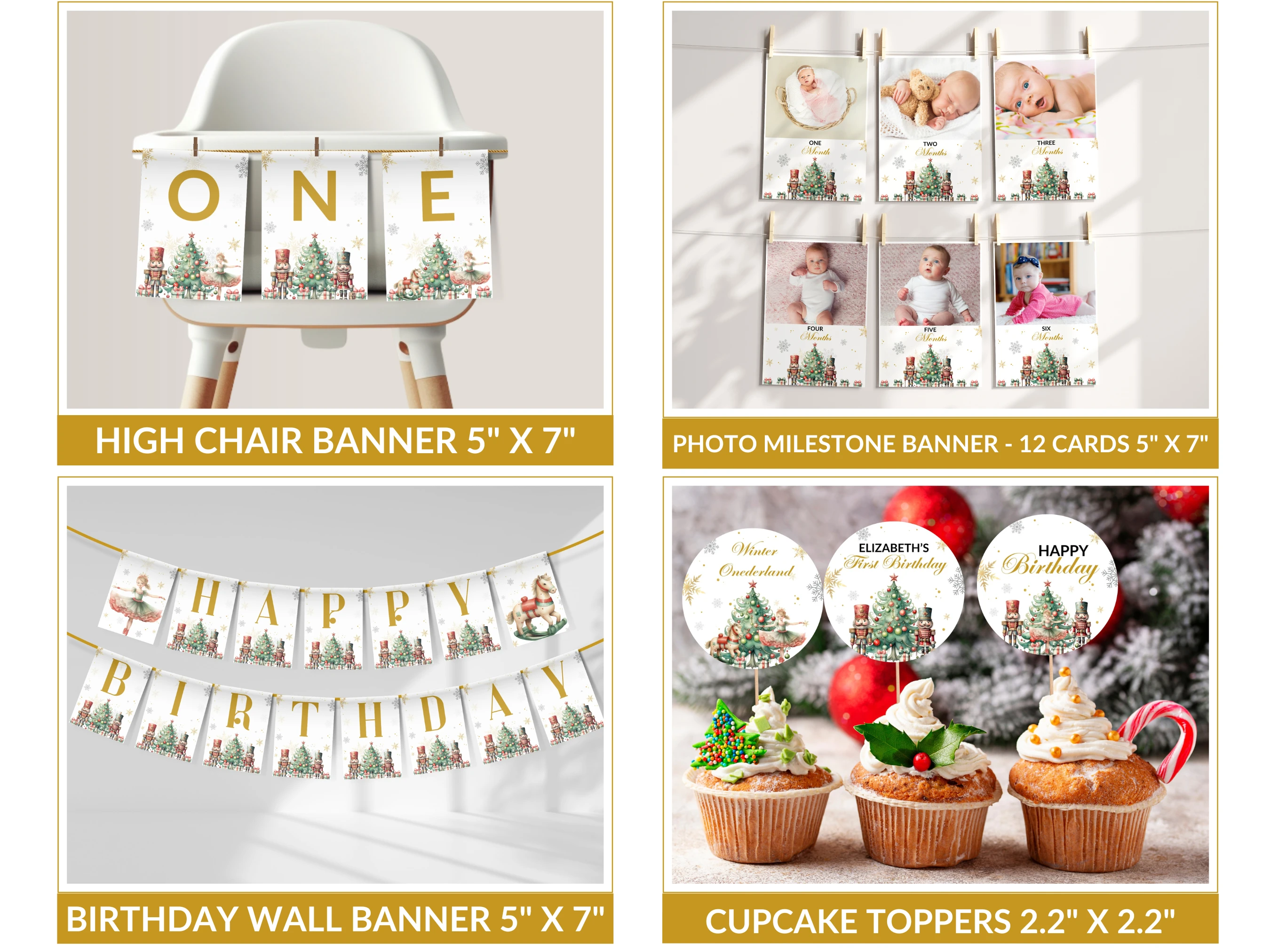 Nutcracker Winter Wonderland Birthday Bundle | First Birthday Party Decor | Editable Canva Template | Digital Download