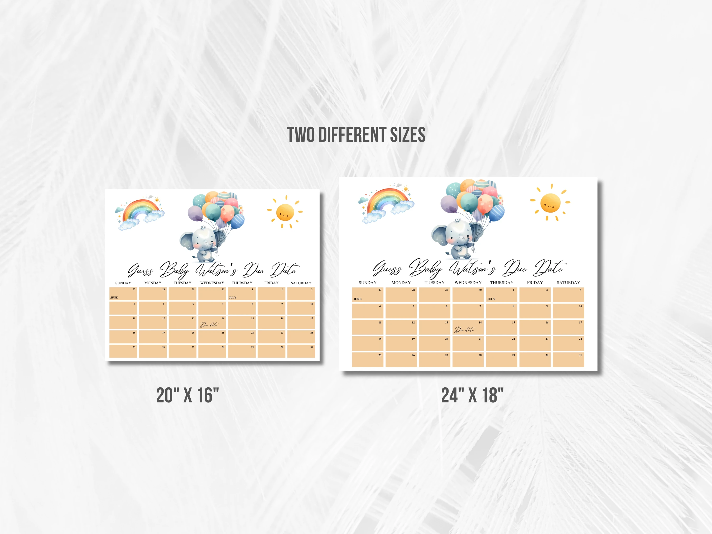 Elephant Baby Due Date Calendar | Little Peanut Prediction Game | Guess The Birthday | Editable Canva Template | Digital Download