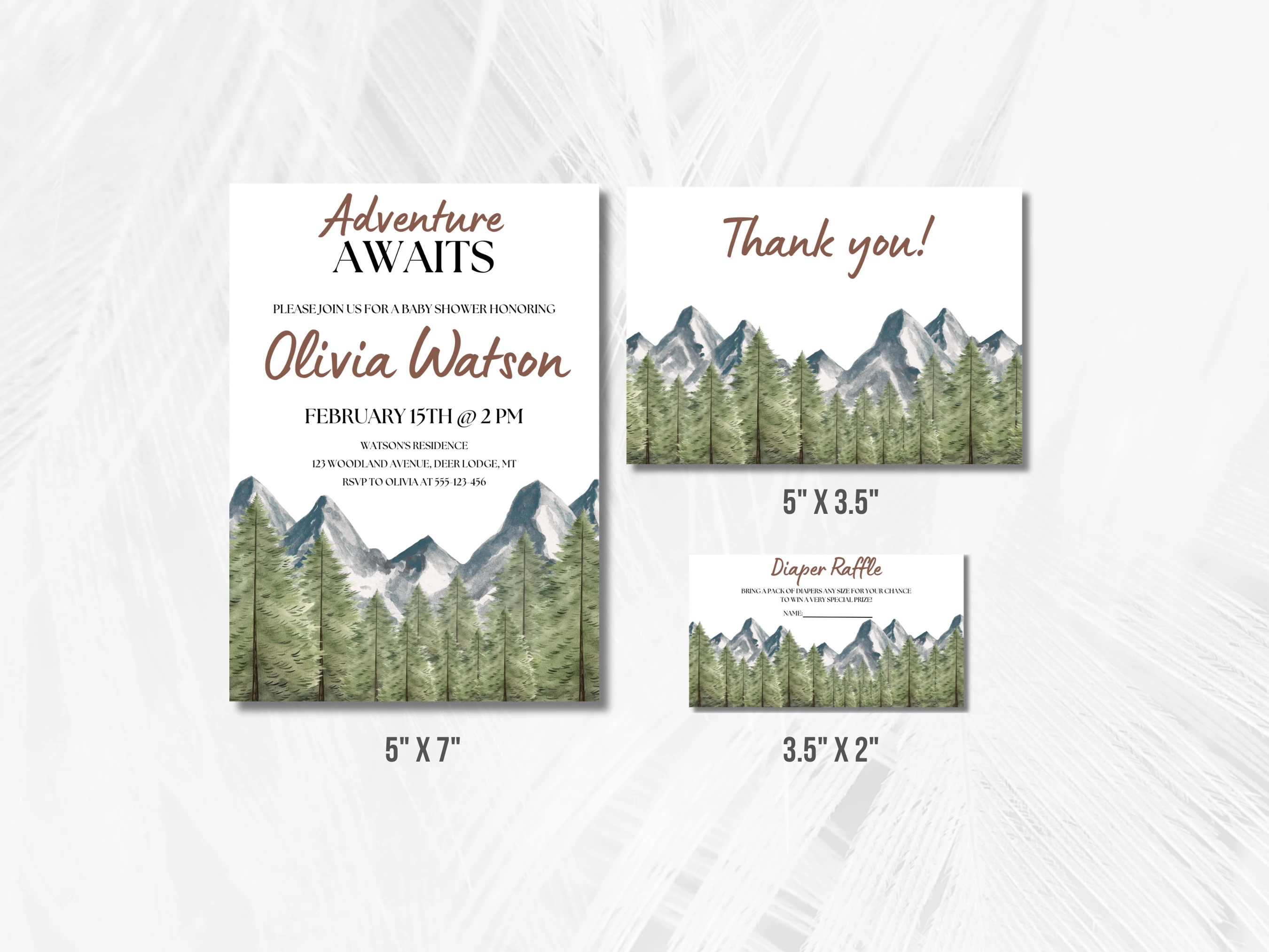 Adventure Awaits Baby Shower Invitation Set | Gender Neutral Forest And Mountains Starter Pack | Editable Canva Template | Digital Download