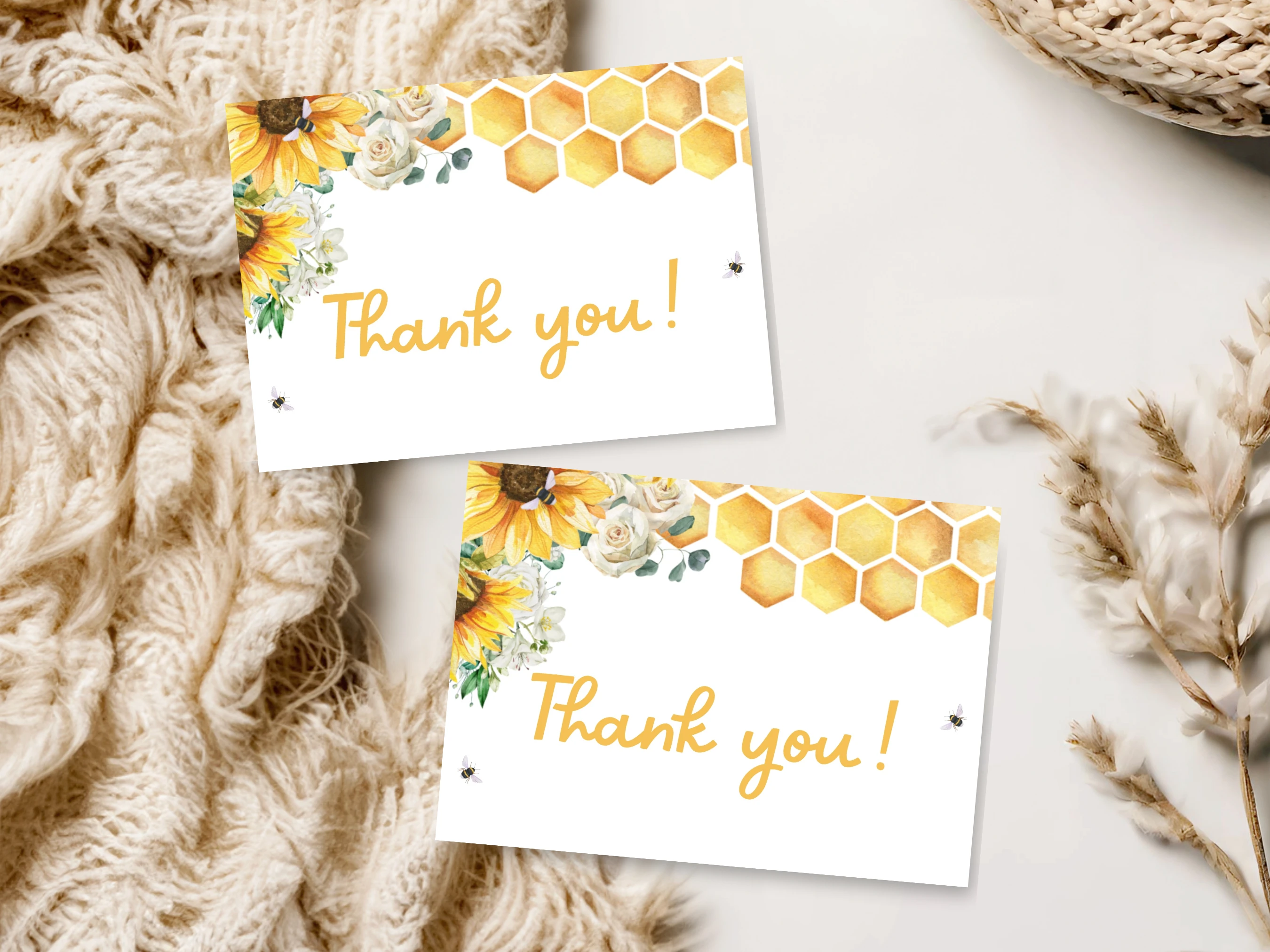 Sunflower Honey Bee Baby Shower Invitation Set | Bumble Bee Yellow Starter Pack For Baby Girl | Editable Canva Template | Digital Download