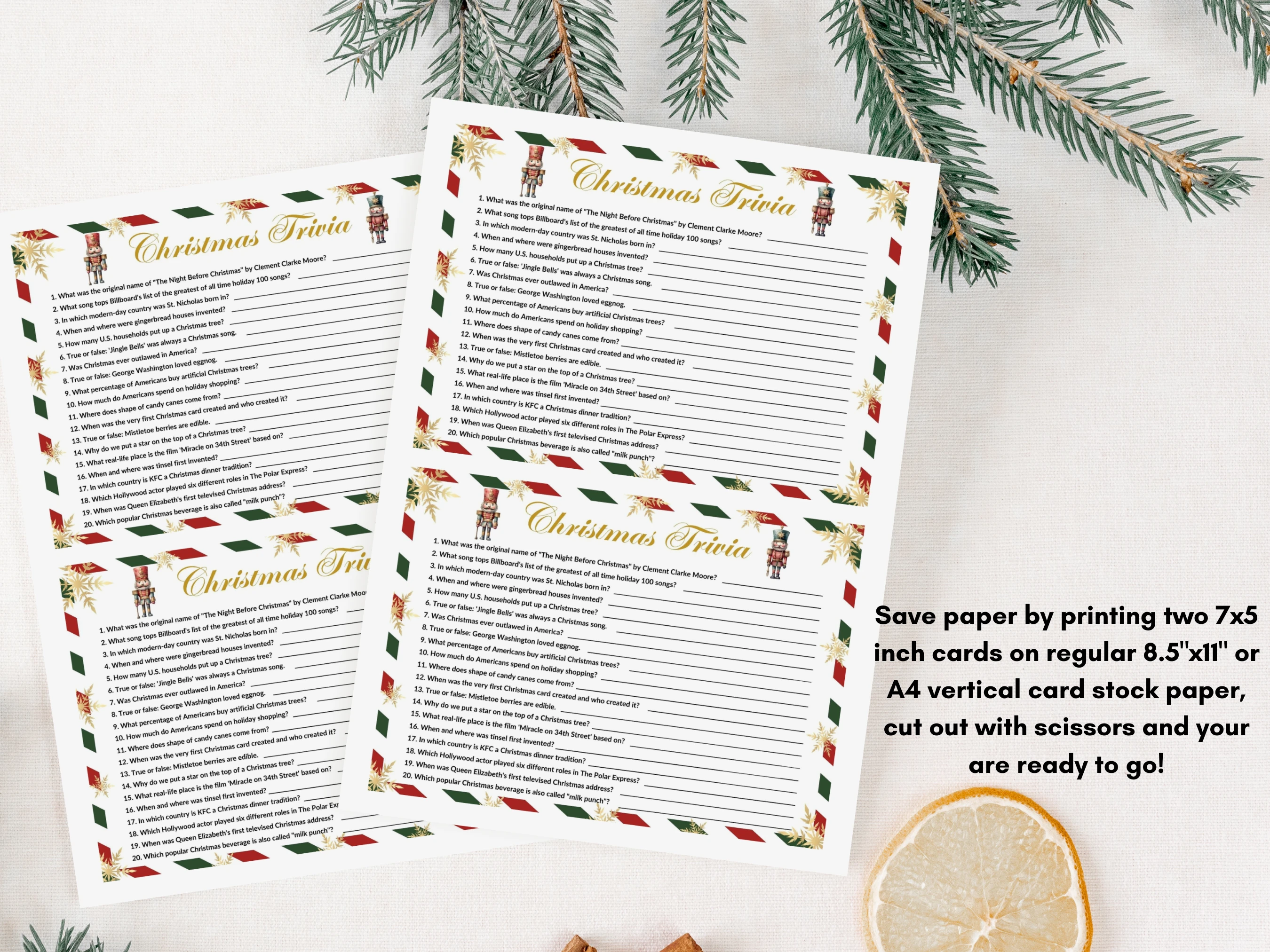 Nutcracker Christmas Trivia Game | 20 Family Holiday Questions & Answers | Ready-to-Print Game | Digital Download