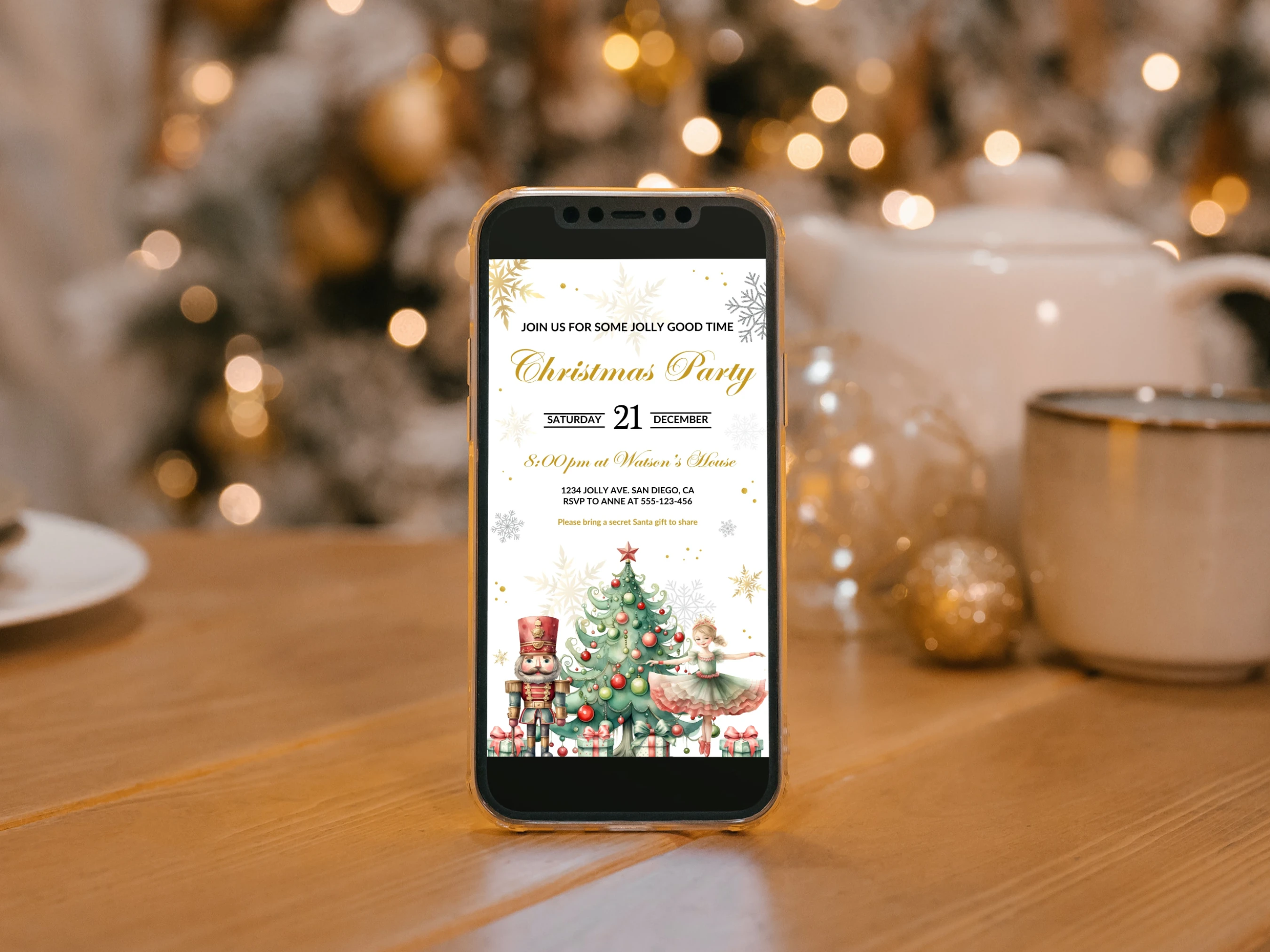 Nutcracker Christmas Party Mobile Invitation | Sugar Plum Fairy Holiday Design | Editable Canva Template | Digital Download