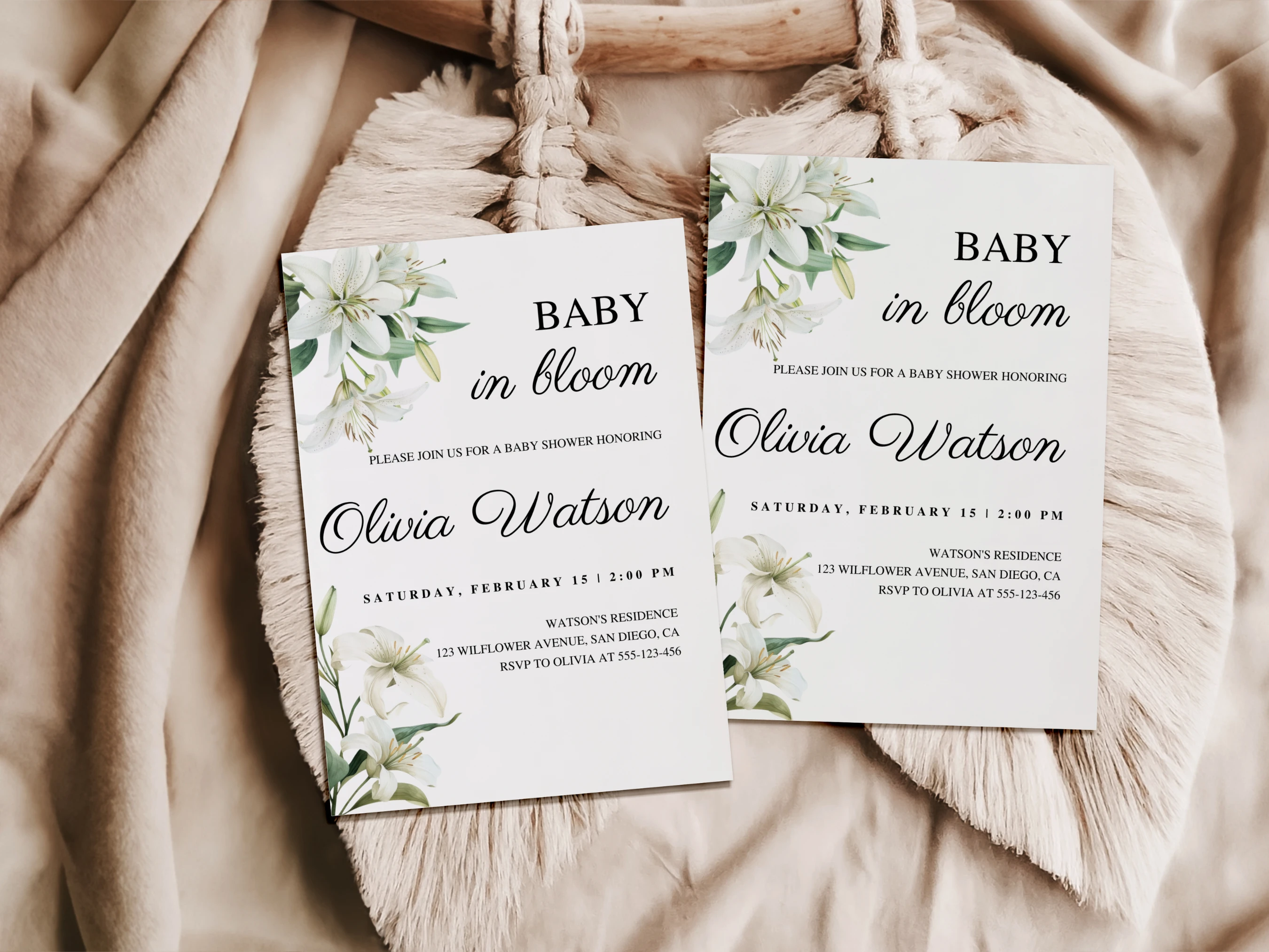 Baby In Bloom Baby Shower Invitation | Greenery Baby Shower Invite | Wildflower Baby Shower Party | Editable Canva Template | Digital Download