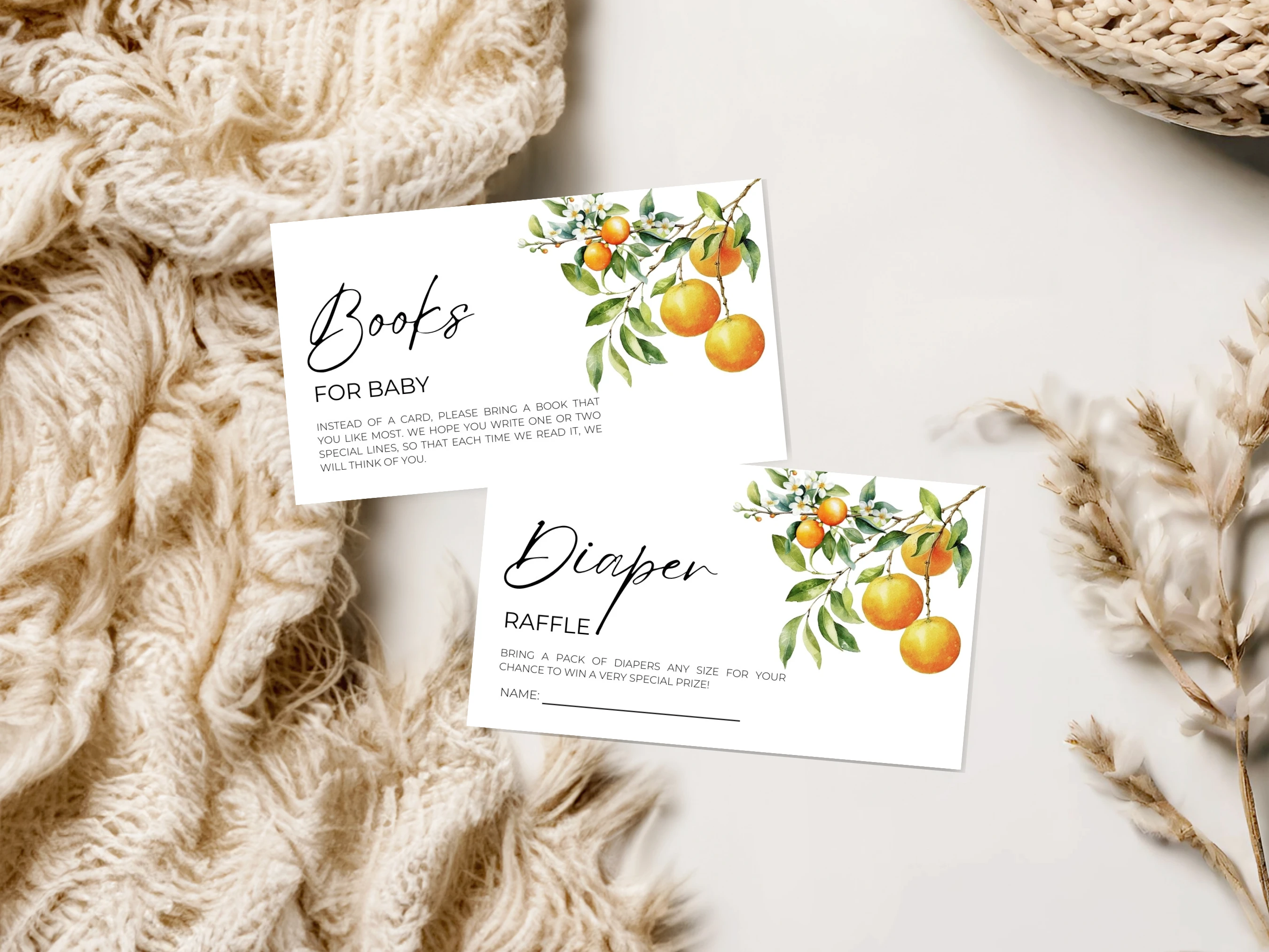 Little Cutie Baby Shower Diaper Raffle Card | Orange Books For Baby Card | Editable Canva Template | Digital Download