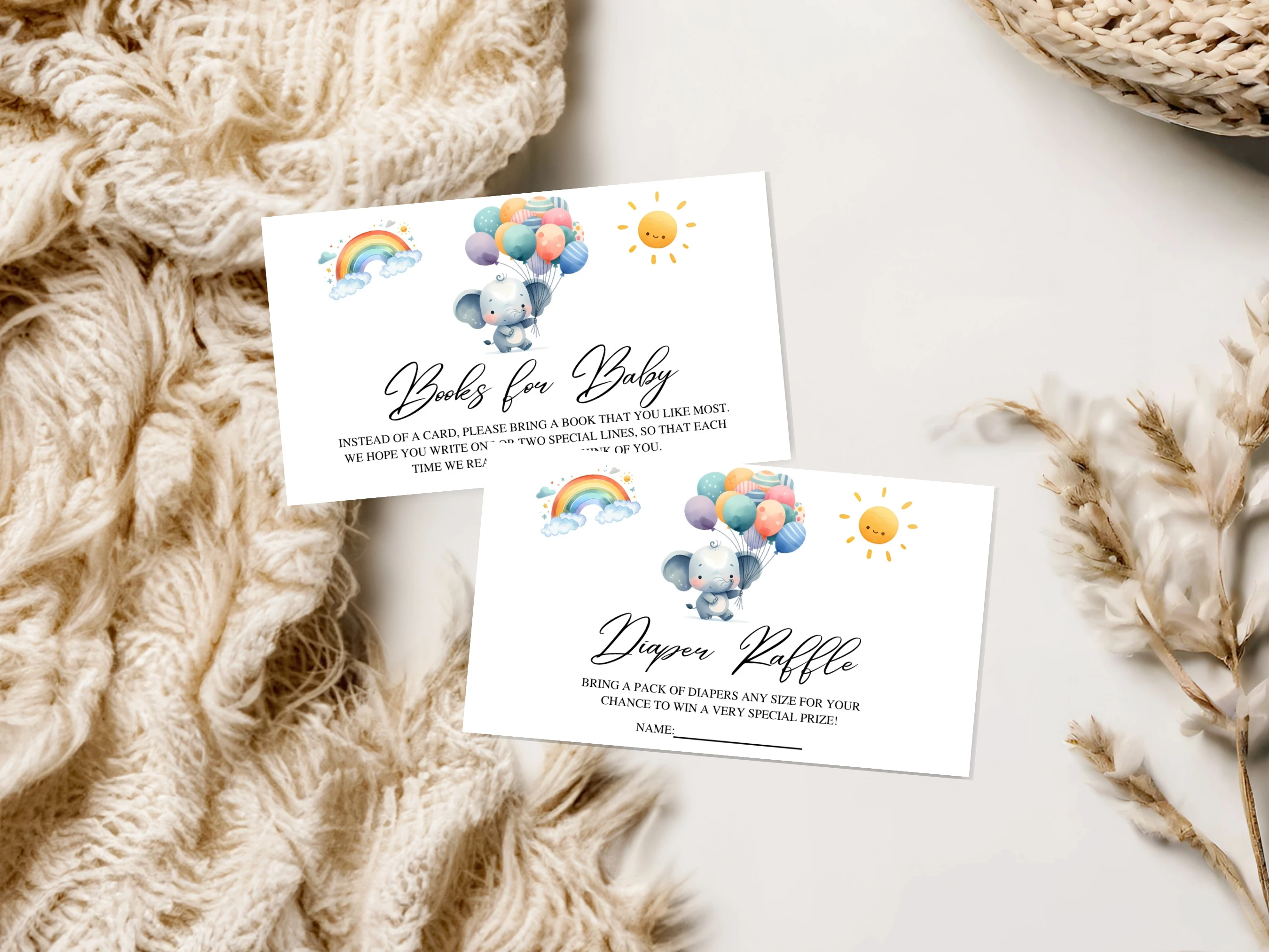 Elephant Baby Shower Diaper Raffle Card | Little Peanut Books For Baby Card | Editable Canva Template | Digital Download